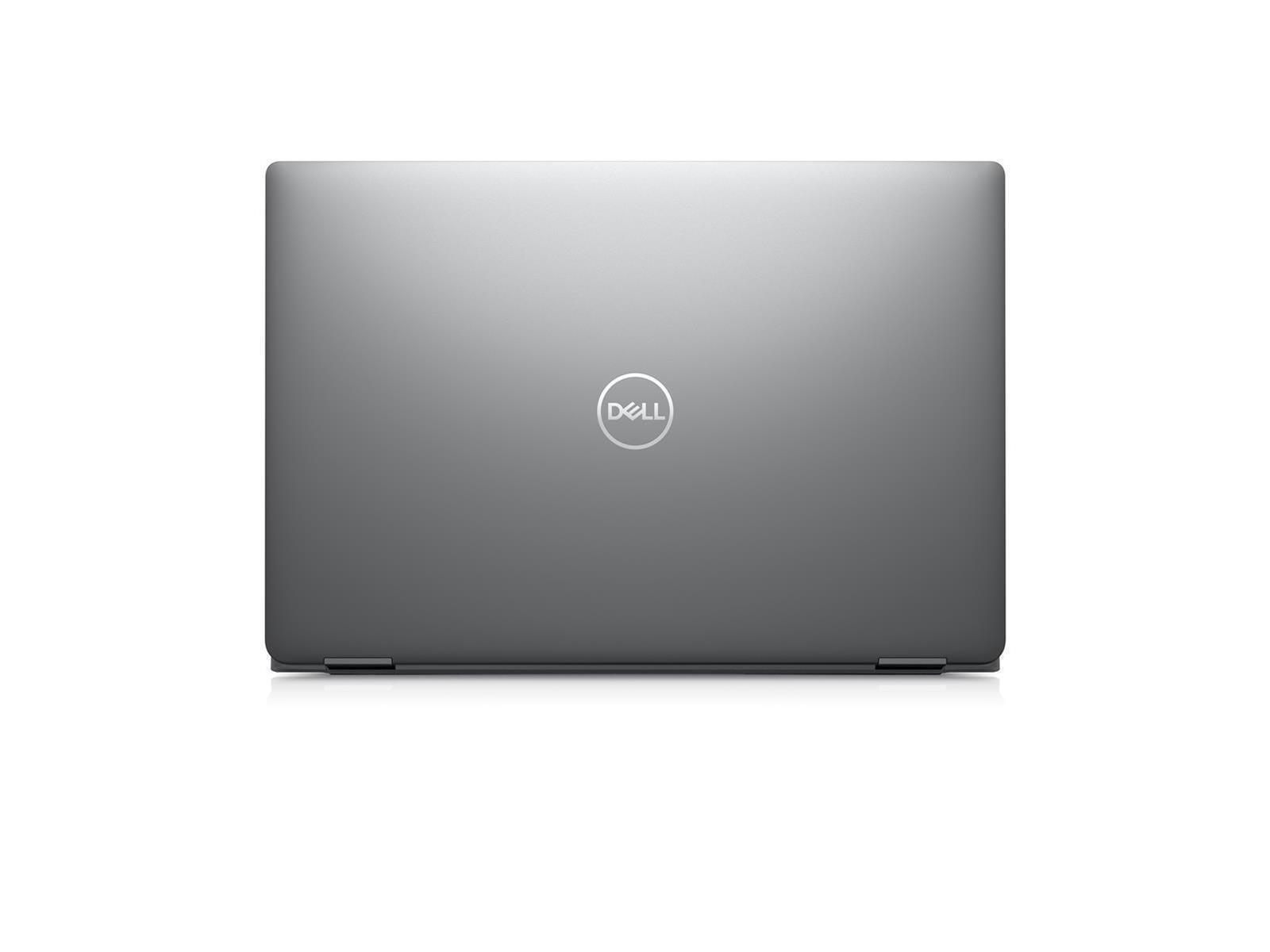 Grauer Laptop mit Dell-Logo auf weißem Hintergrund.