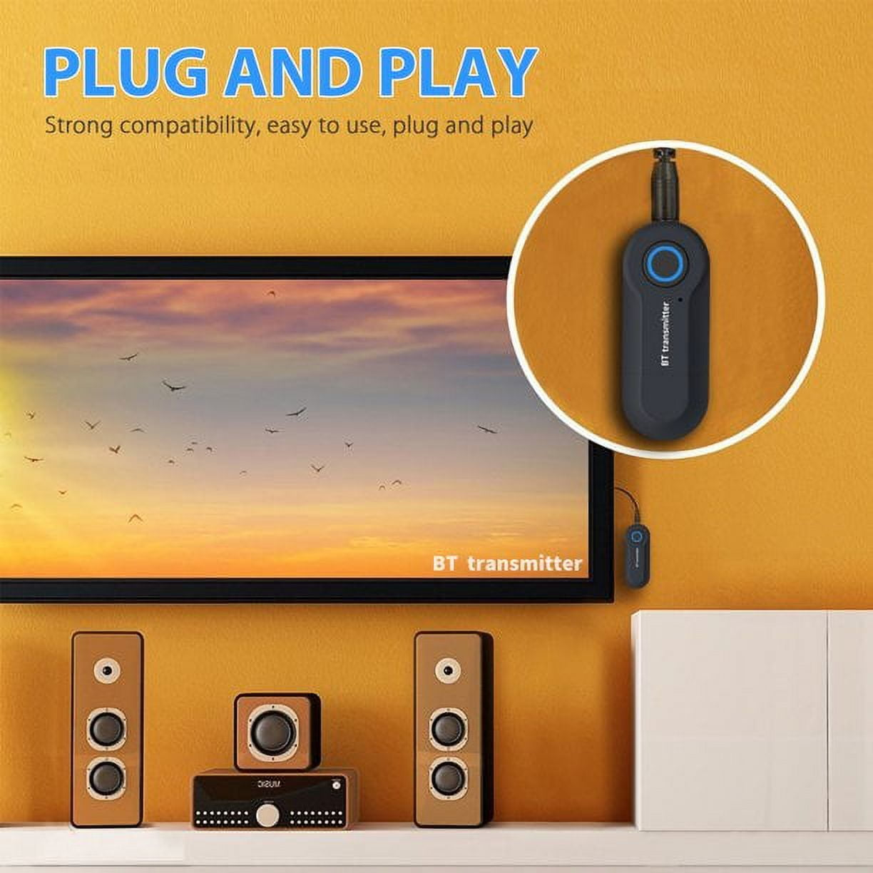 Plug-and-Play-Gerät mit einem Fernseher. Ein schwarzes Gerät ist mit dem Fernseher verbunden.