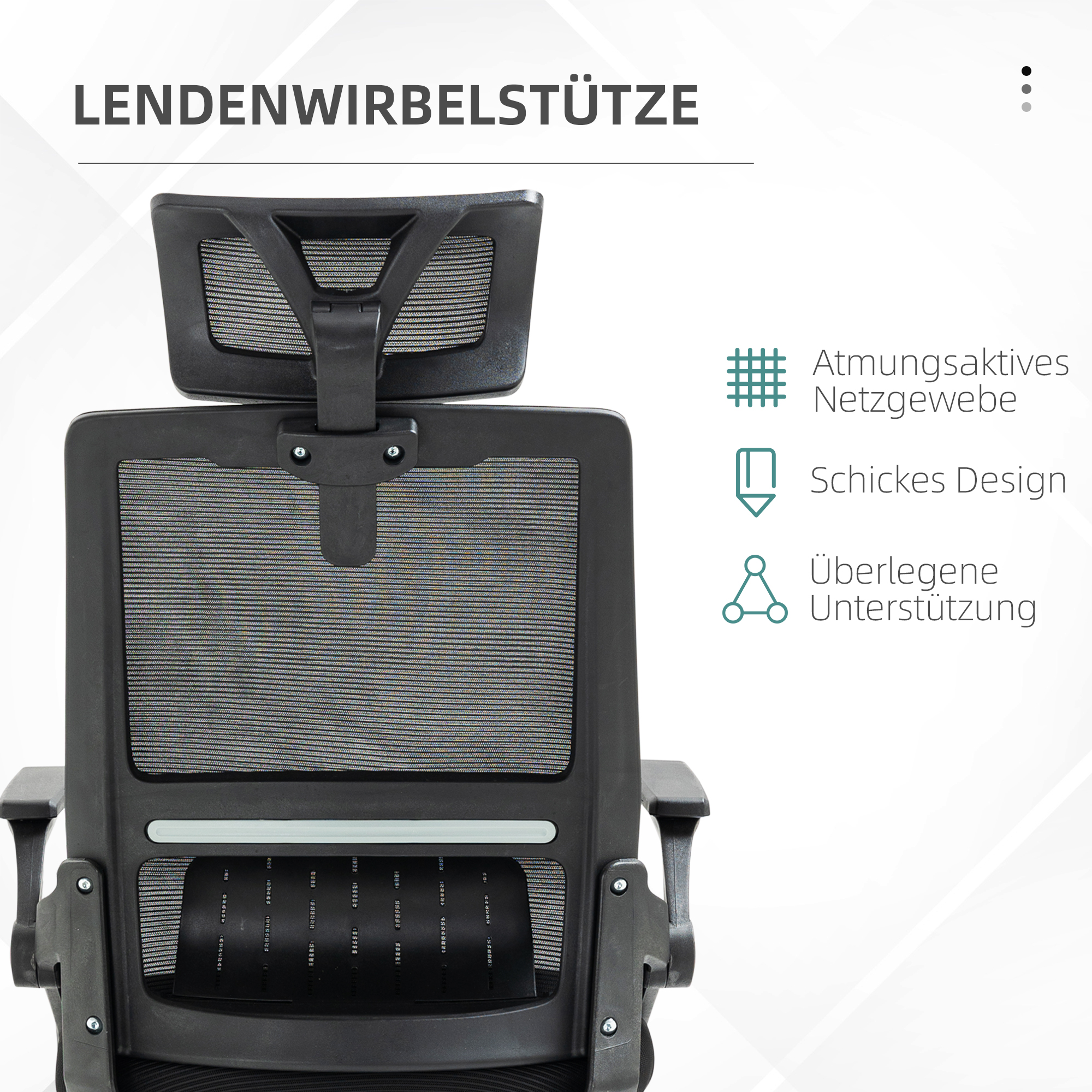 Schwarzer ergonomischer Bürostuhl mit Rückenlehne, Netz und Unterstützung.