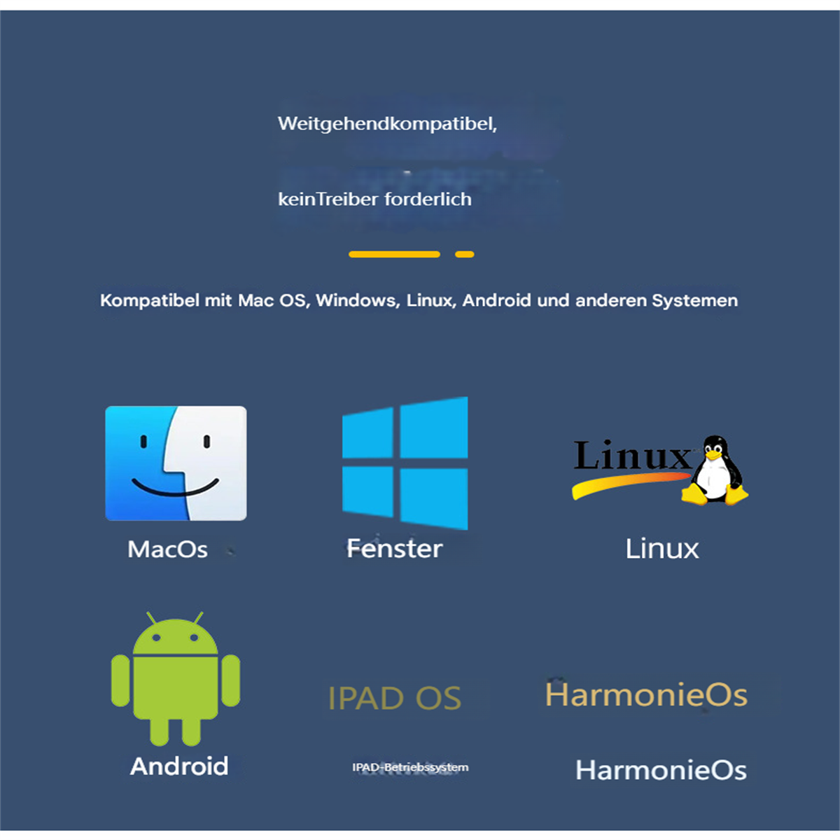Diagramm mit Logos für MacOS, Windows, Linux, Android, iPad OS und Harmony OS.