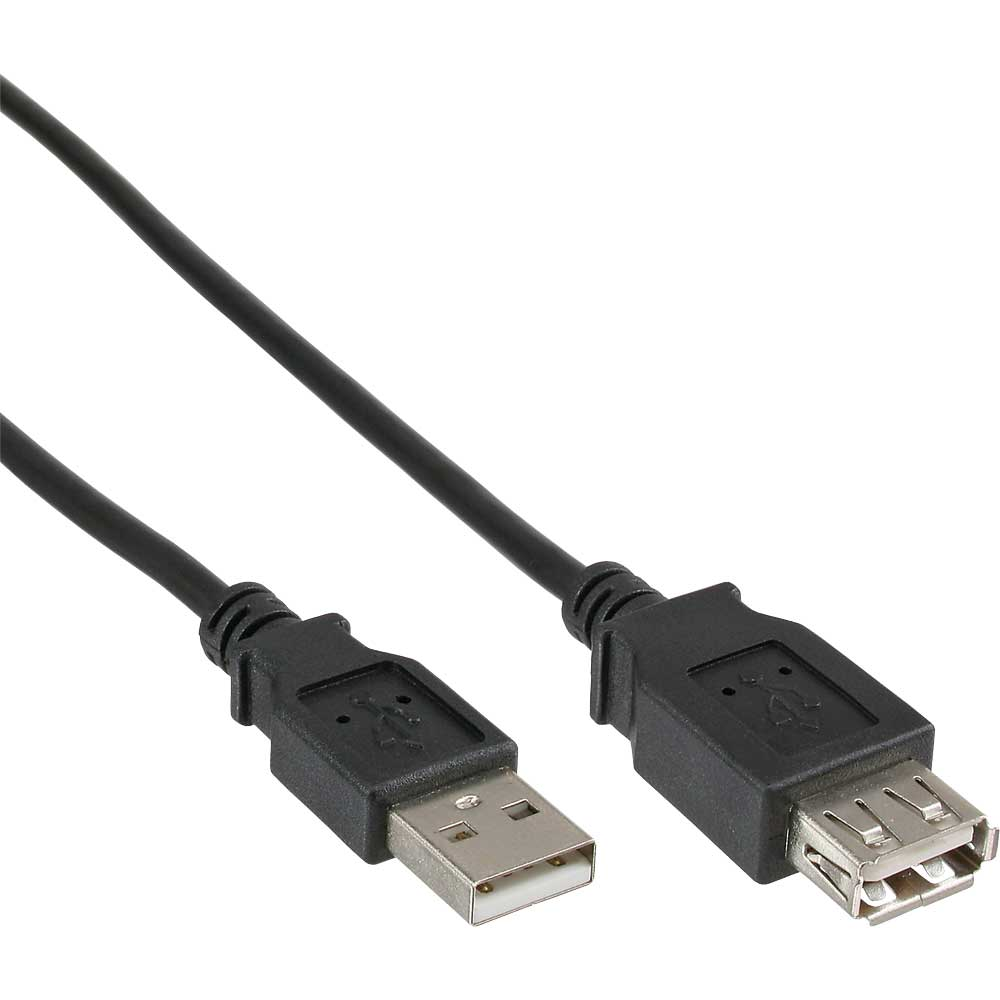 Un cavo USB nero con connettore USB-A e USB-B.