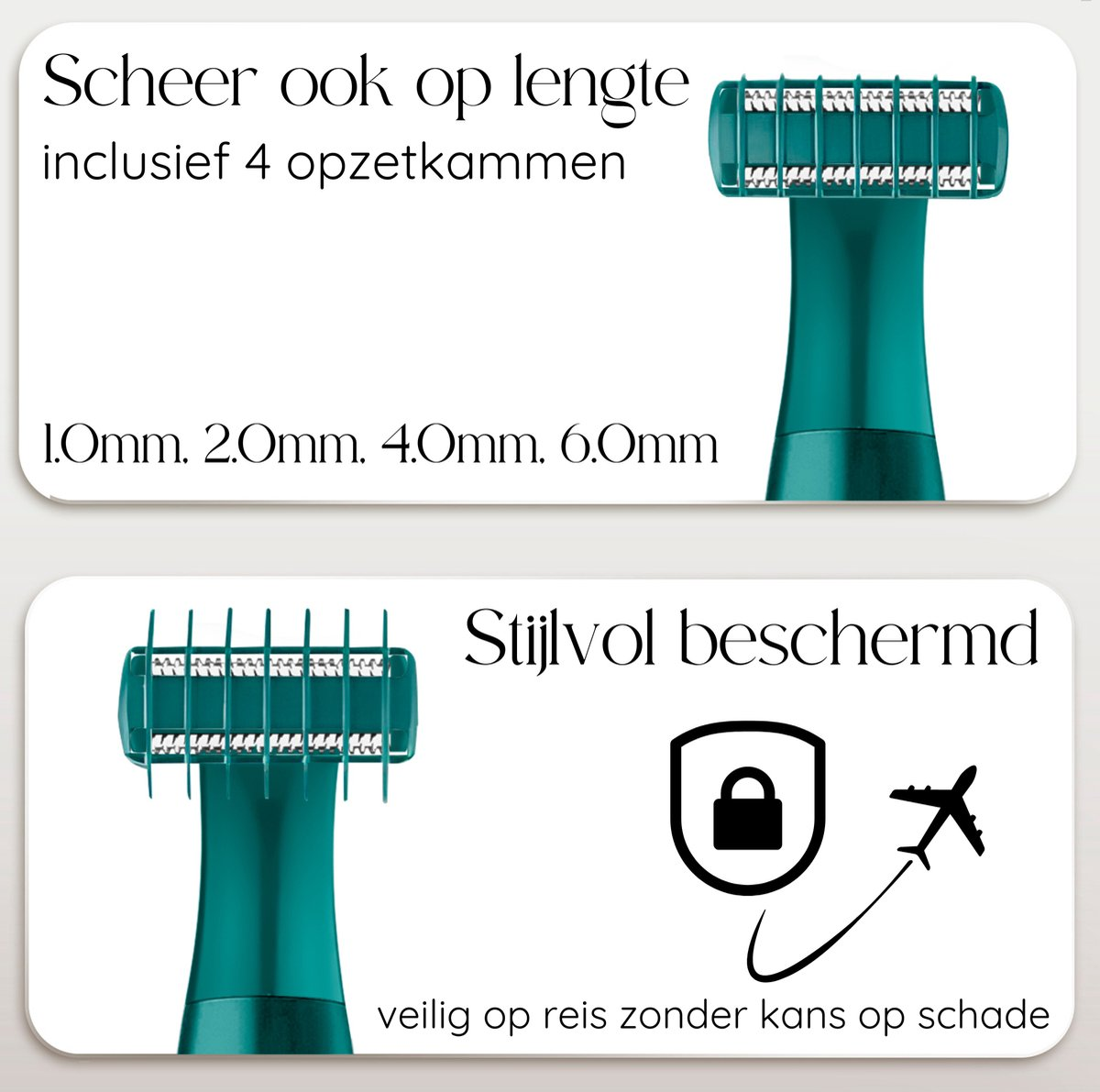 Two diagrams showing a shaving tool with different attachments and a safety lock.