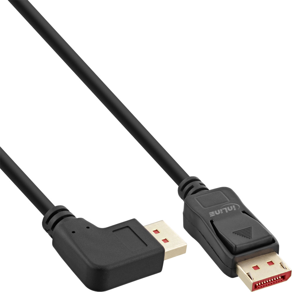 Cavo DisplayPort nero con connettori angolati.