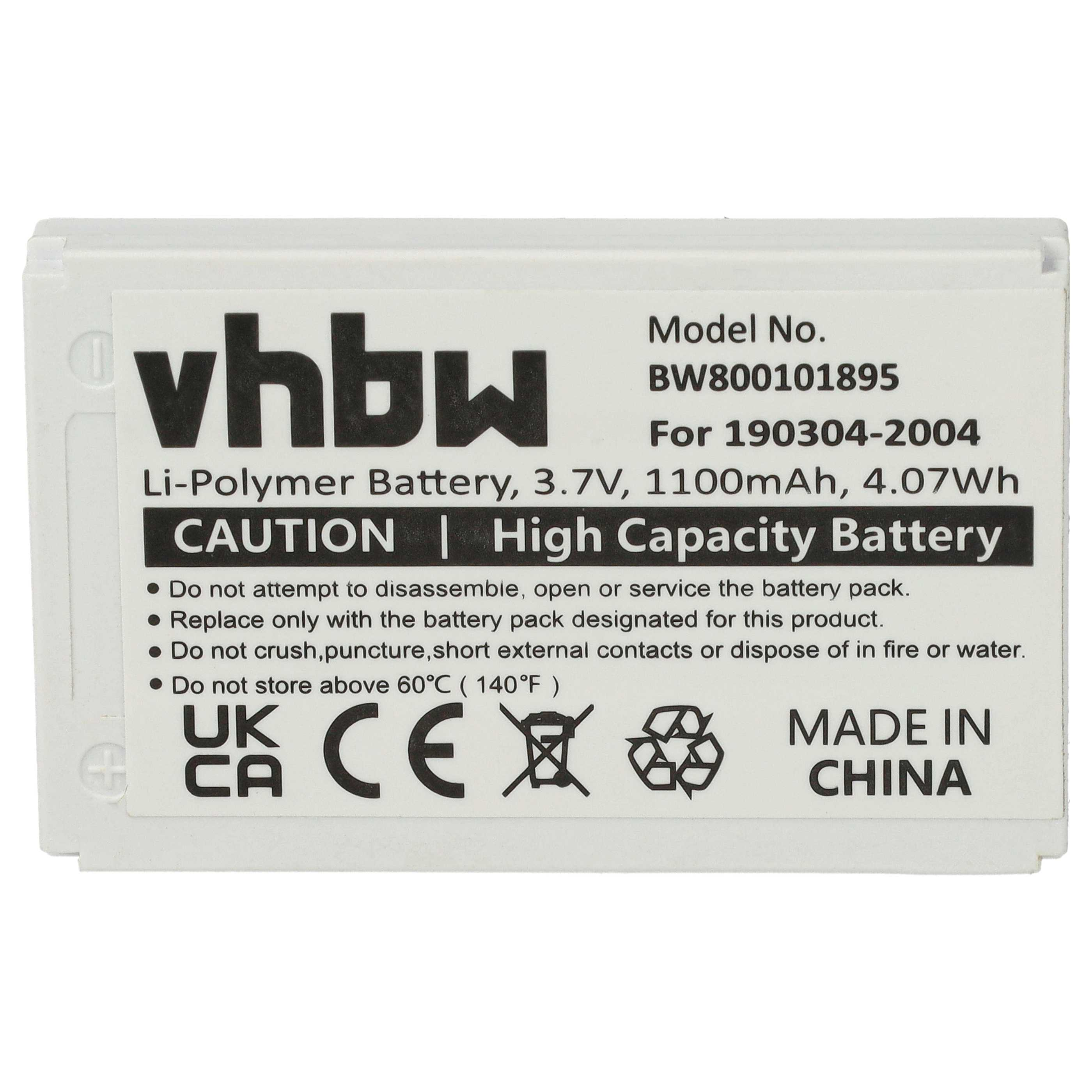 Ein weißes Batterieetikett mit Text und Warnhinweisen, einschließlich CE, UKCA und Made in China.
