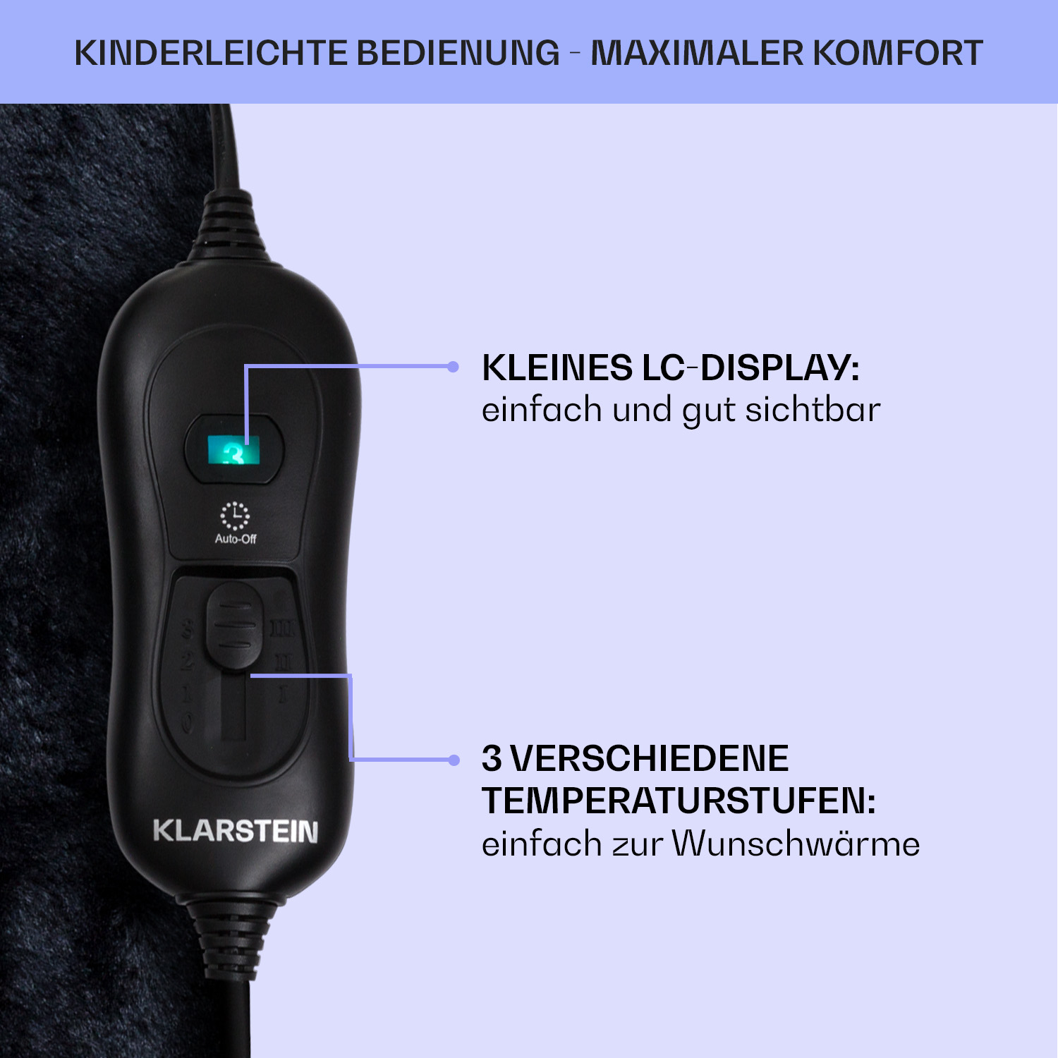 Schwarzes Bedienfeld mit Knöpfen und kleinem LCD-Bildschirm, weißer Hintergrund.