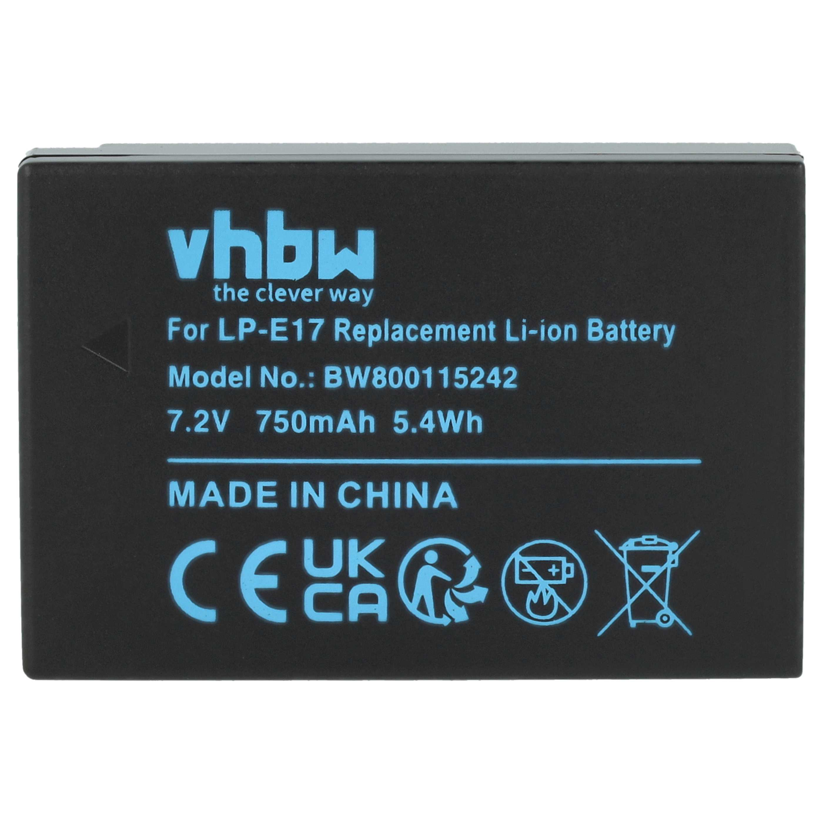 Schwarze Batterie mit weißem Text, einschließlich 'vhbw' und technischen Spezifikationen.