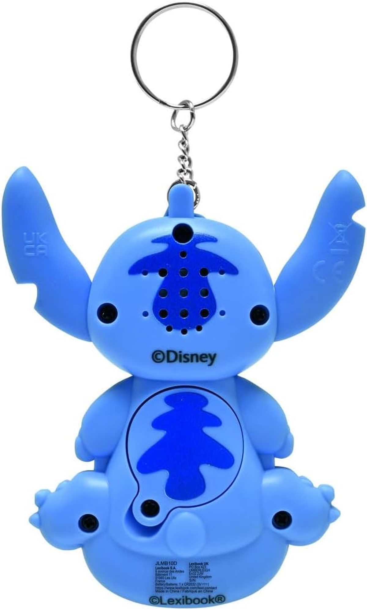 Un portachiavi blu di Disney Stitch. Ha un portachiavi ed è a forma di Stitch di Lilo & Stitch.