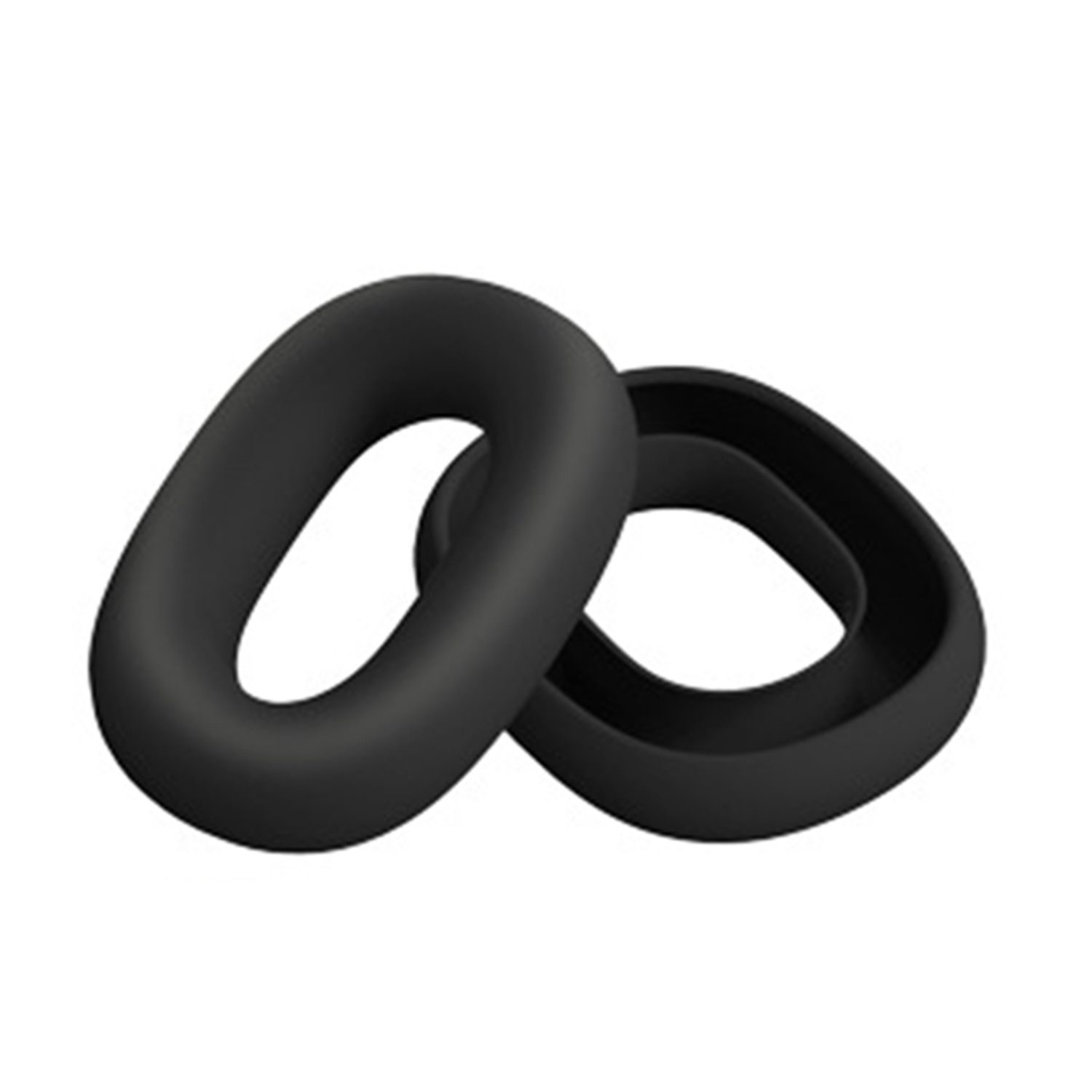 Zwei schwarze ovale Ringe, die ineinandergreifen. Weißer Hintergrund. Die Ringe sind nah dran.