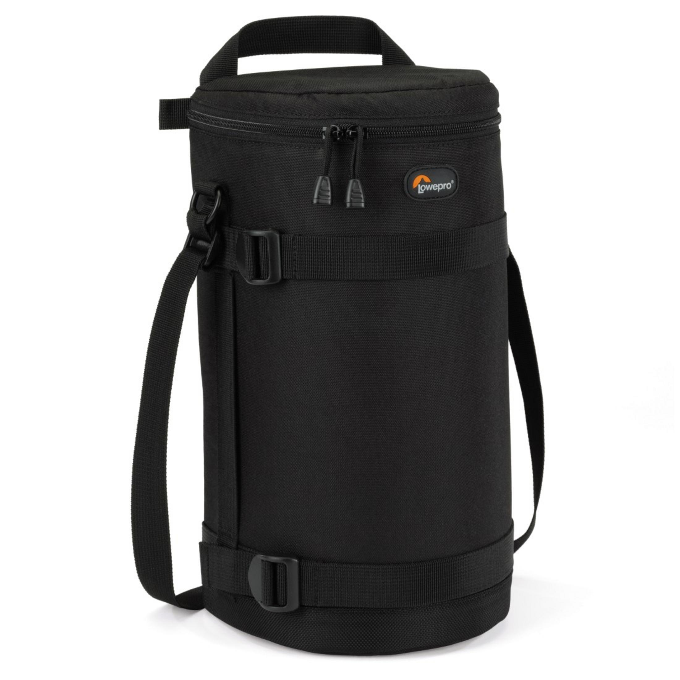 Sac pour appareil photo Lowepro noir avec poignée, bandoulière et boucles.