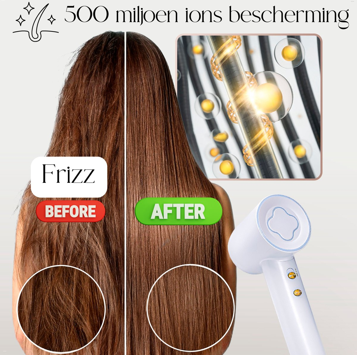 Haar van een vrouw voor en na een behandeling met een haarstylingapparaat.