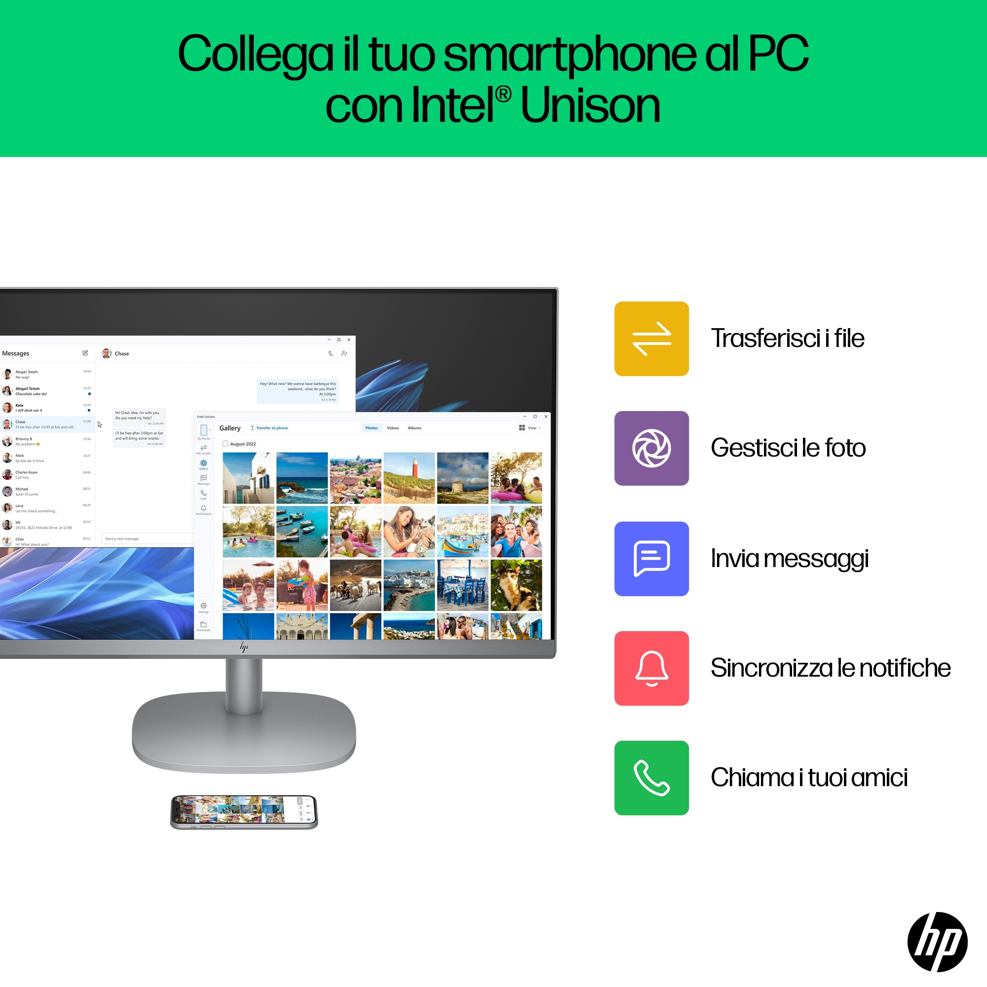 Monitor, telefon i ikony: przesyłanie plików, zdjęcia, wiadomości, połączenia.