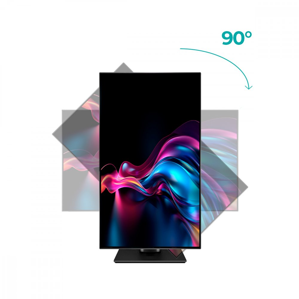 Monitor, pokazujący kolorowy, abstrakcyjny obraz, można obrócić o 90 stopni.