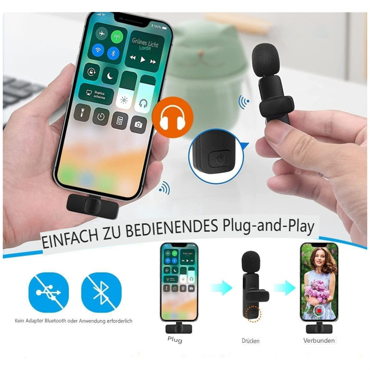 Ein Telefon mit Mikrofon und Gebrauchsanweisung.