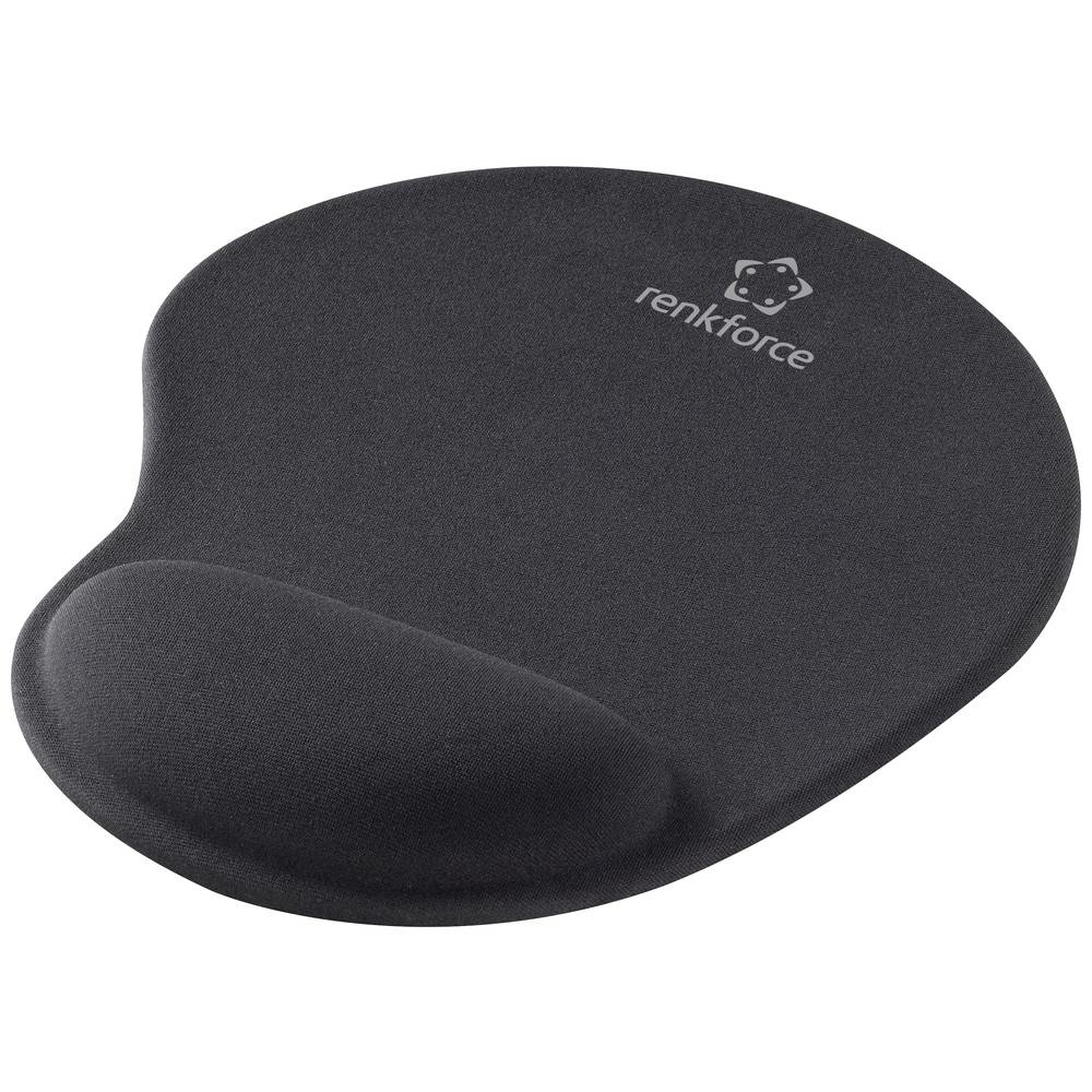 Graues, ergonomisches Mauspad mit Handgelenkstütze und dem Text 'renkforce'.