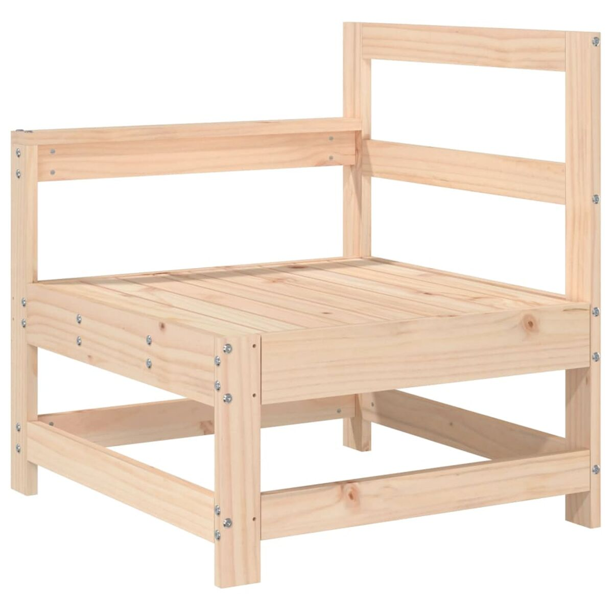 Heller Holz-Außenstuhl mit Eckdesign, vierbeiniger Stütze.