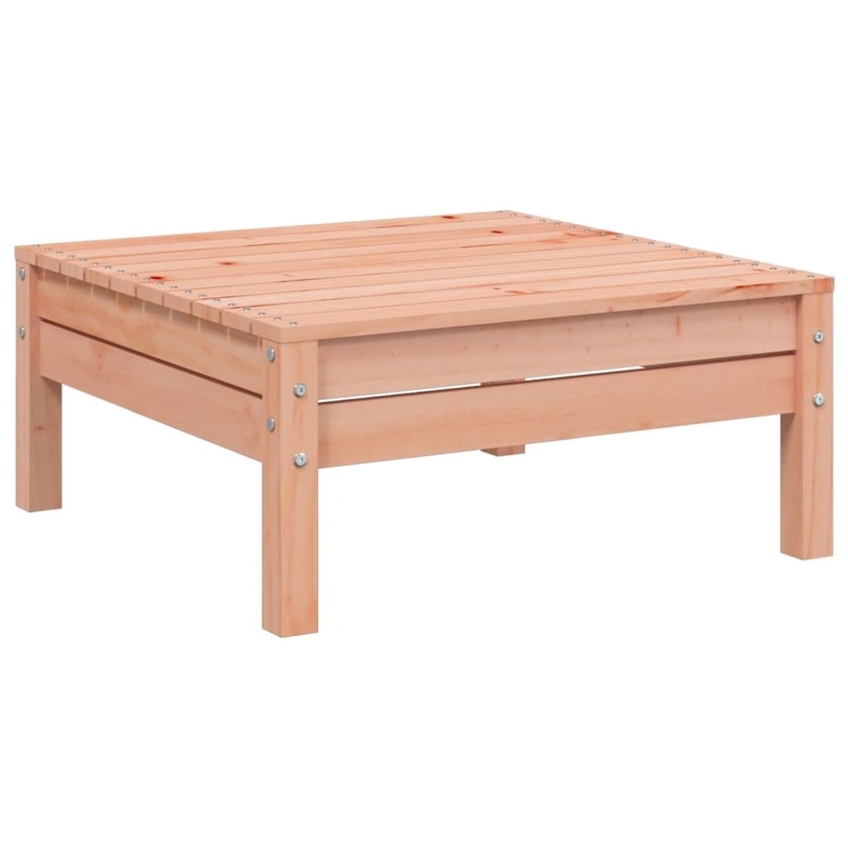 Ein quadratischer Holztisch in hellbrauner Farbe. Der Tisch steht auf einer weißen Oberfläche.