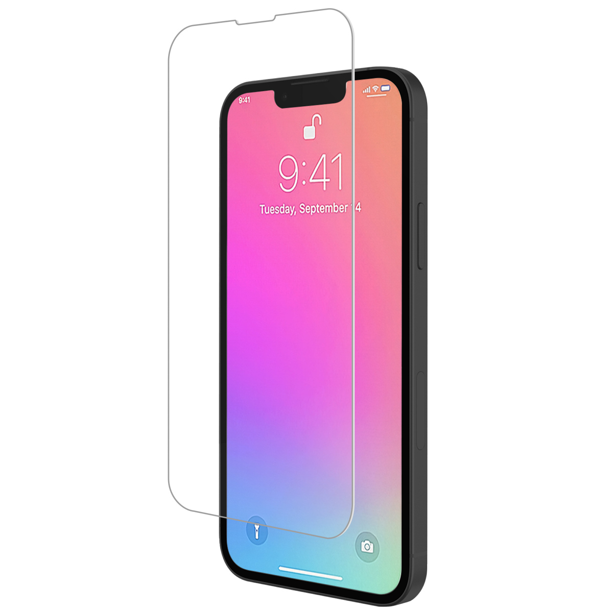 A smartphone with a screen protector applied, angled slightly.