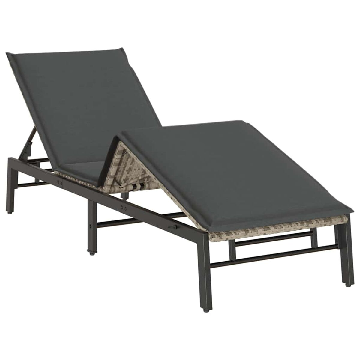 Chaise longue da esterno grigio scuro. La chaise longue è su sfondo bianco.
