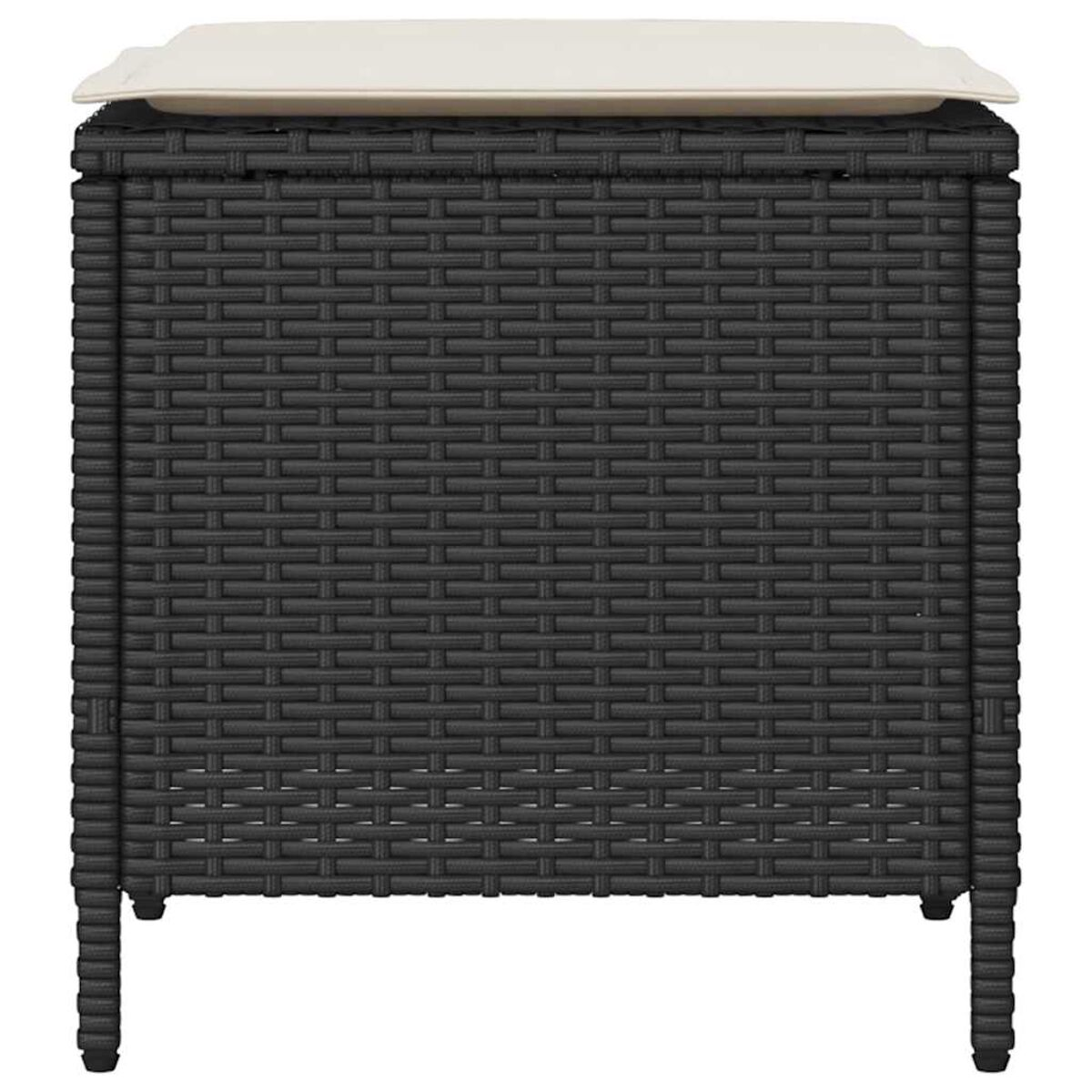 Baule in vimini nero con piano colorato chiaro.