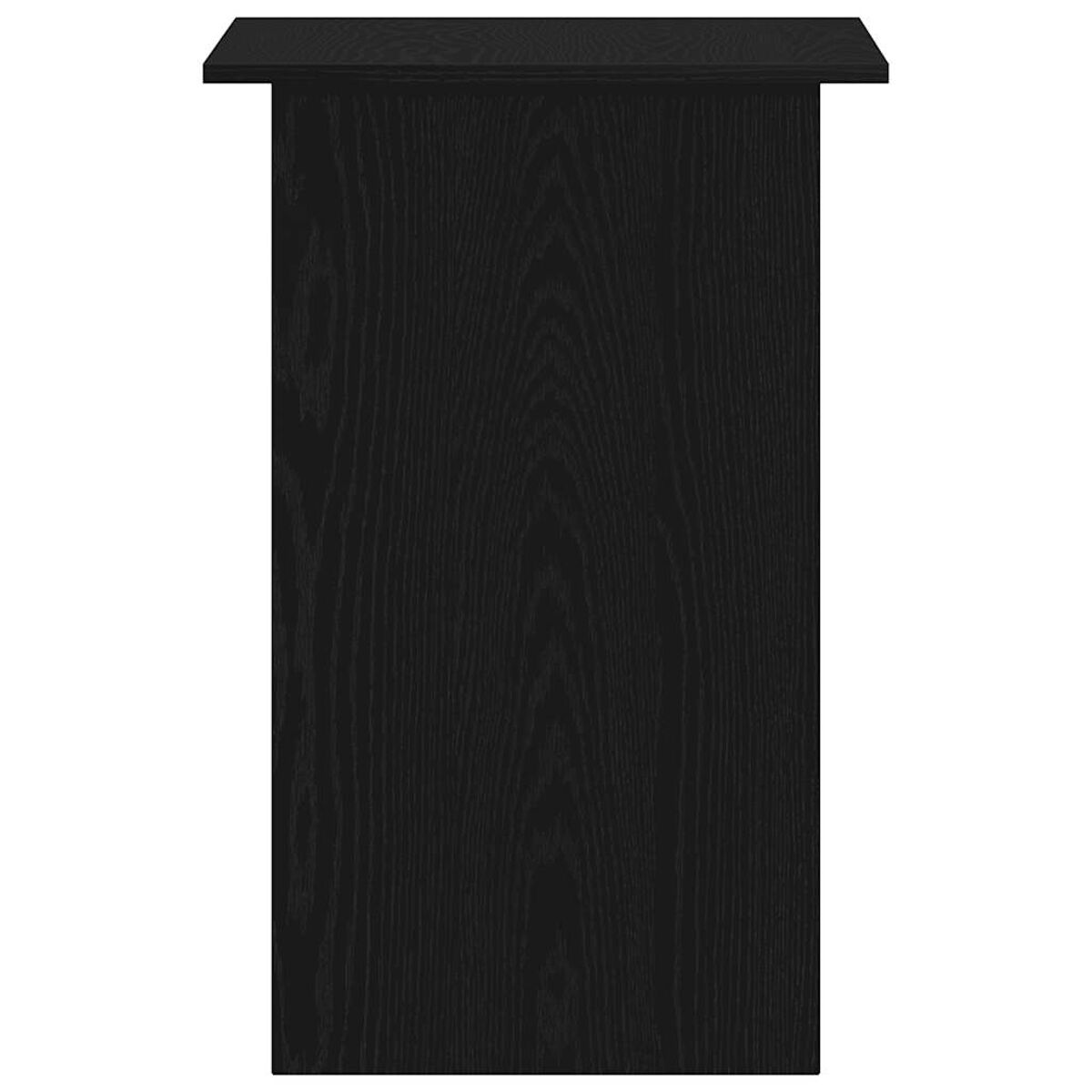 Ein schwarzer Schrank mit flacher Oberseite und rechteckigem Korpus. Die Holzmaserung ist sichtbar.