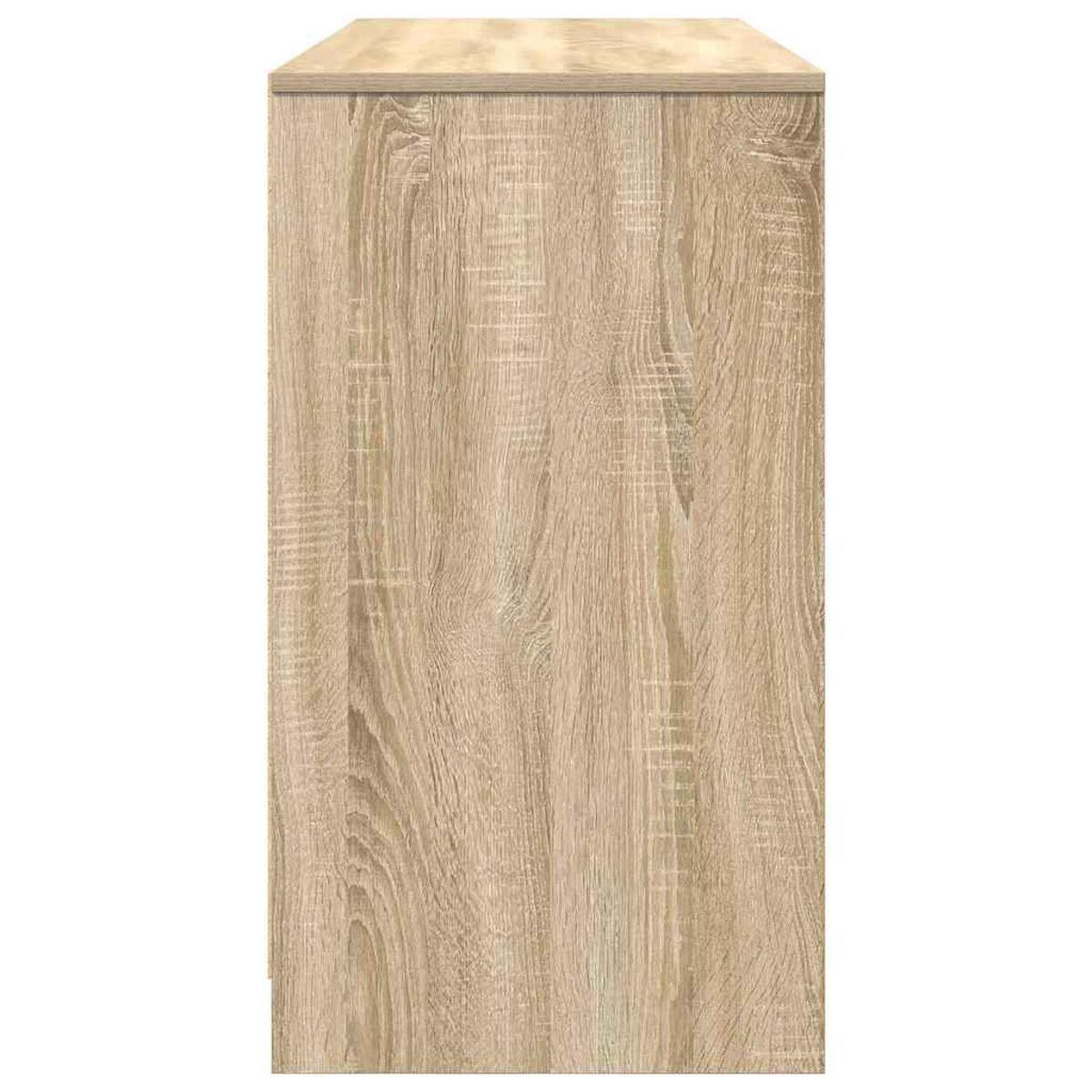Eine Seitenansicht des Schranks. Der Schrank ist hellbraun mit Holzmaserung.