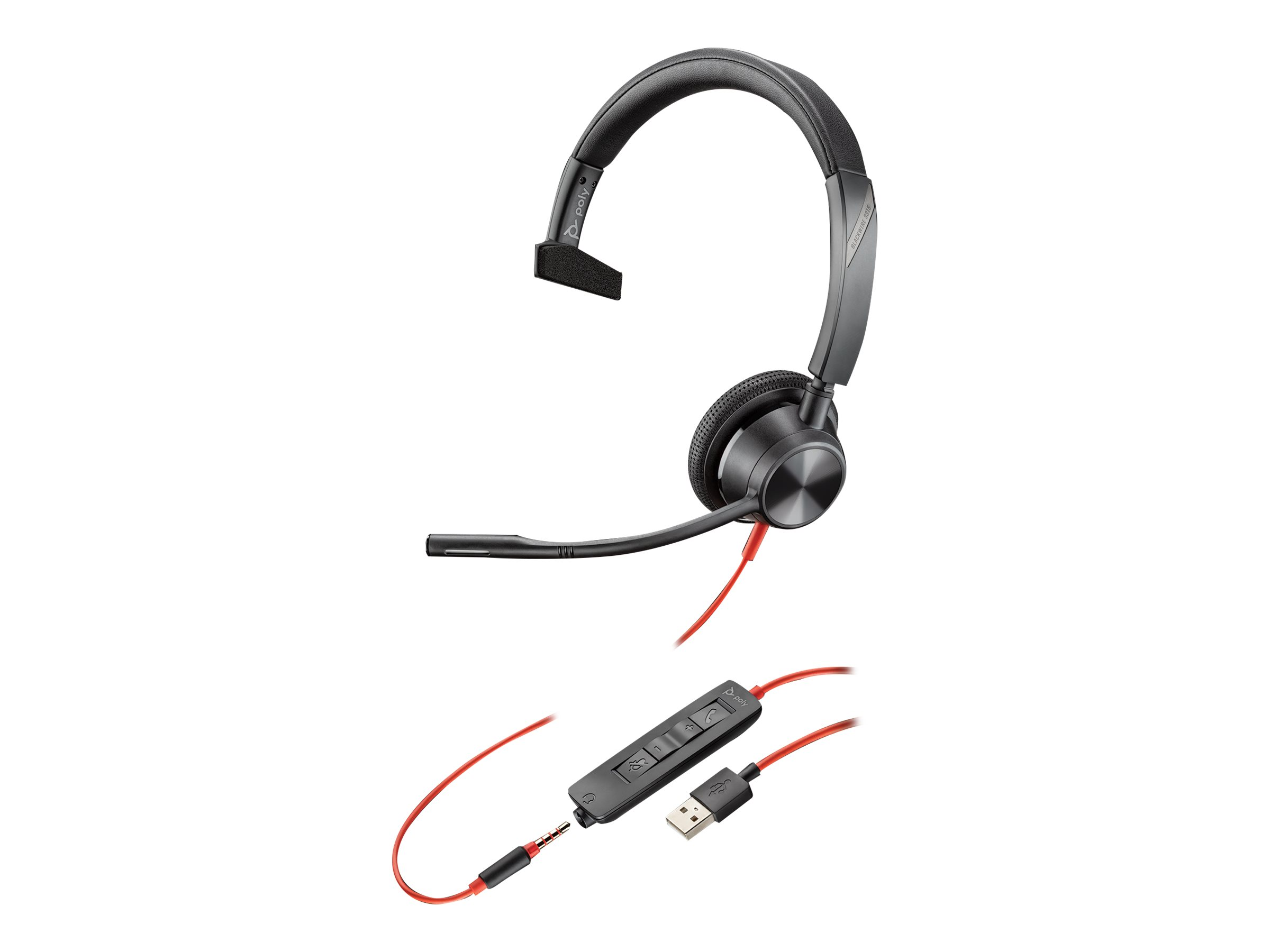 Cuffie nere con cavo rosso e connettore USB.