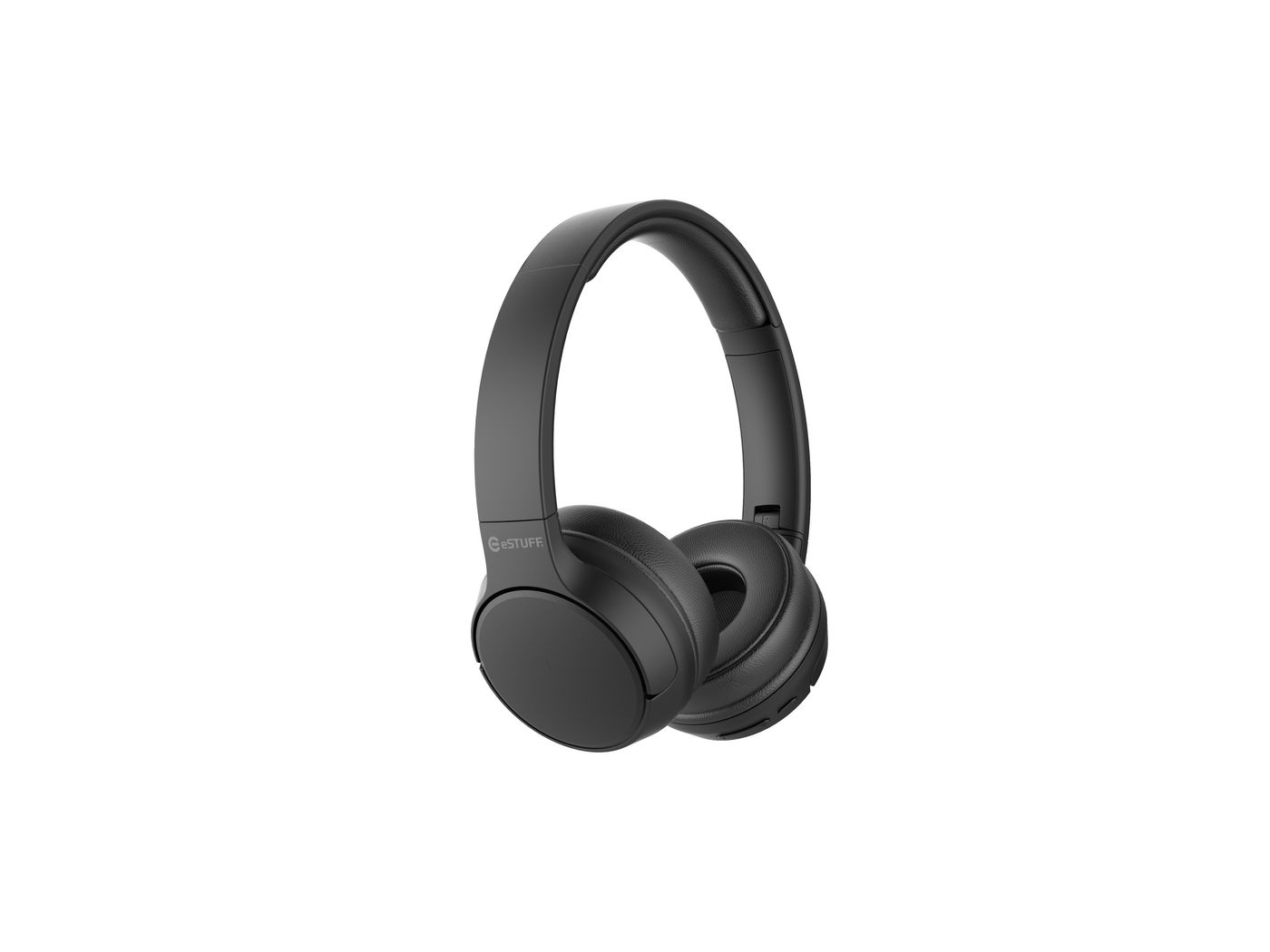 Cuffie nere over-ear. I padiglioni sono ovali. Sfondo bianco.