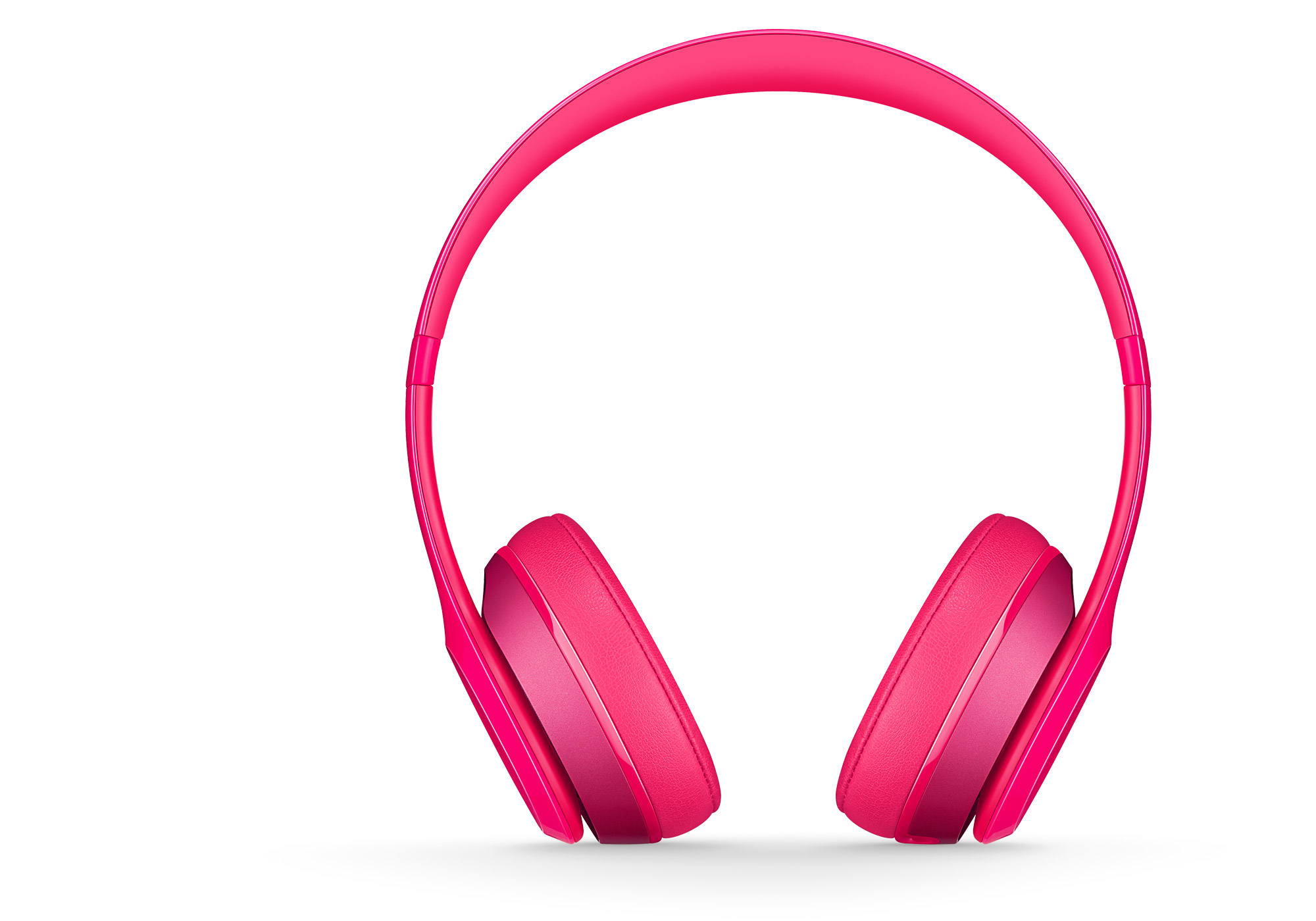 Rosa Beats-Kopfhörer auf weißem Hintergrund. Vorderansicht, Ohrmuscheln sichtbar.