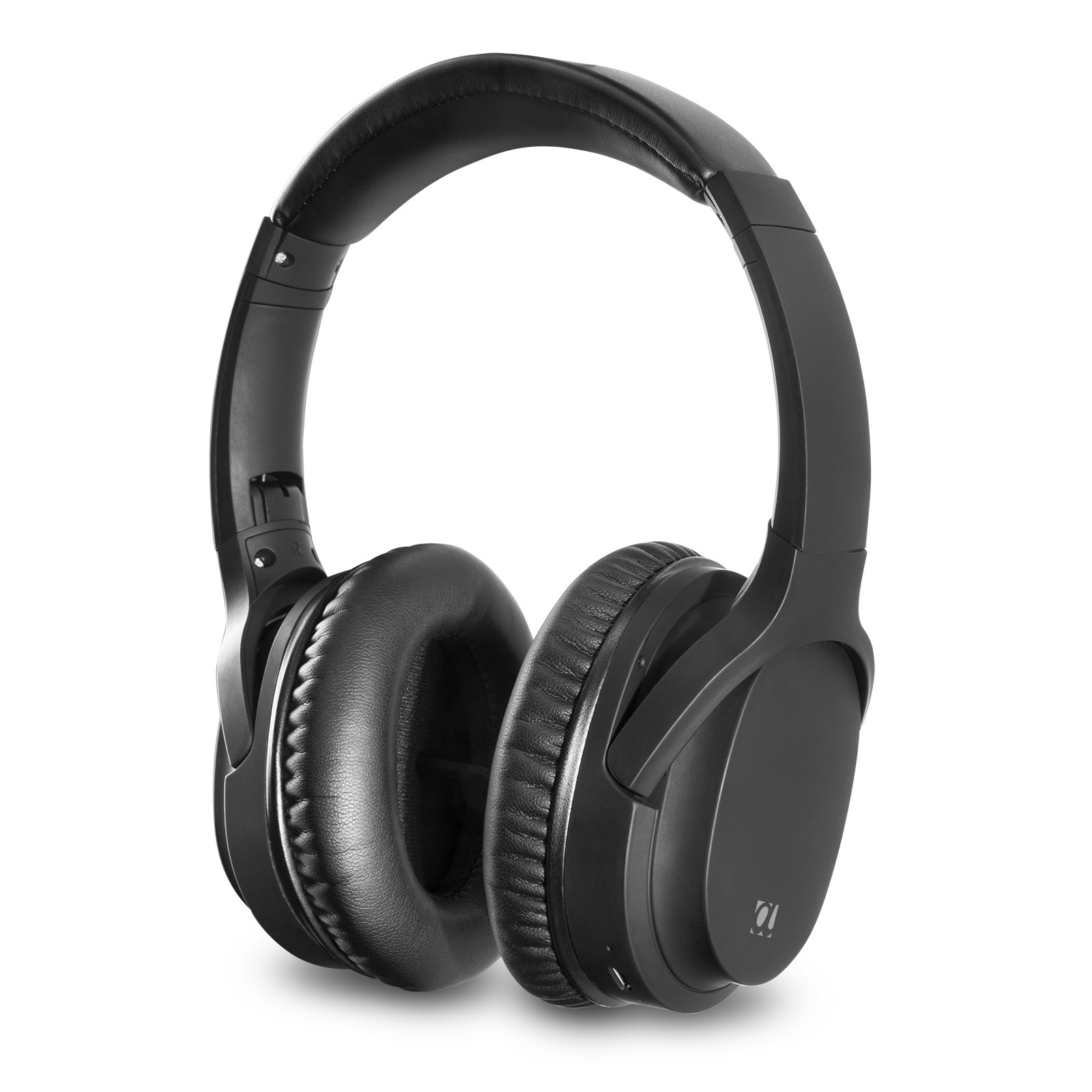 Cuffie nere over-ear. Le cuffie hanno un archetto e padiglioni imbottiti.