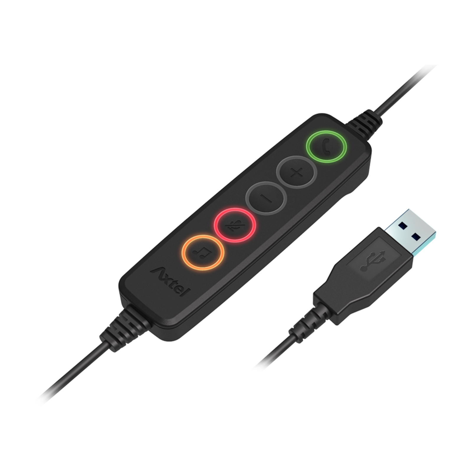Pannello di controllo nero con pulsanti e connettore USB. Luci arancioni, verdi e rosse accese.