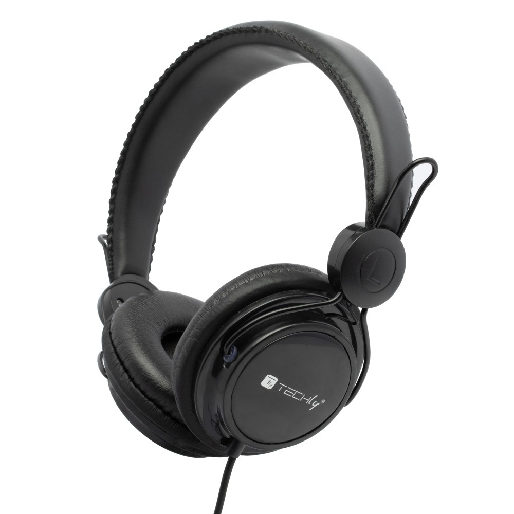 Cuffie over-ear nere. Il logo Techly è sul padiglione auricolare.