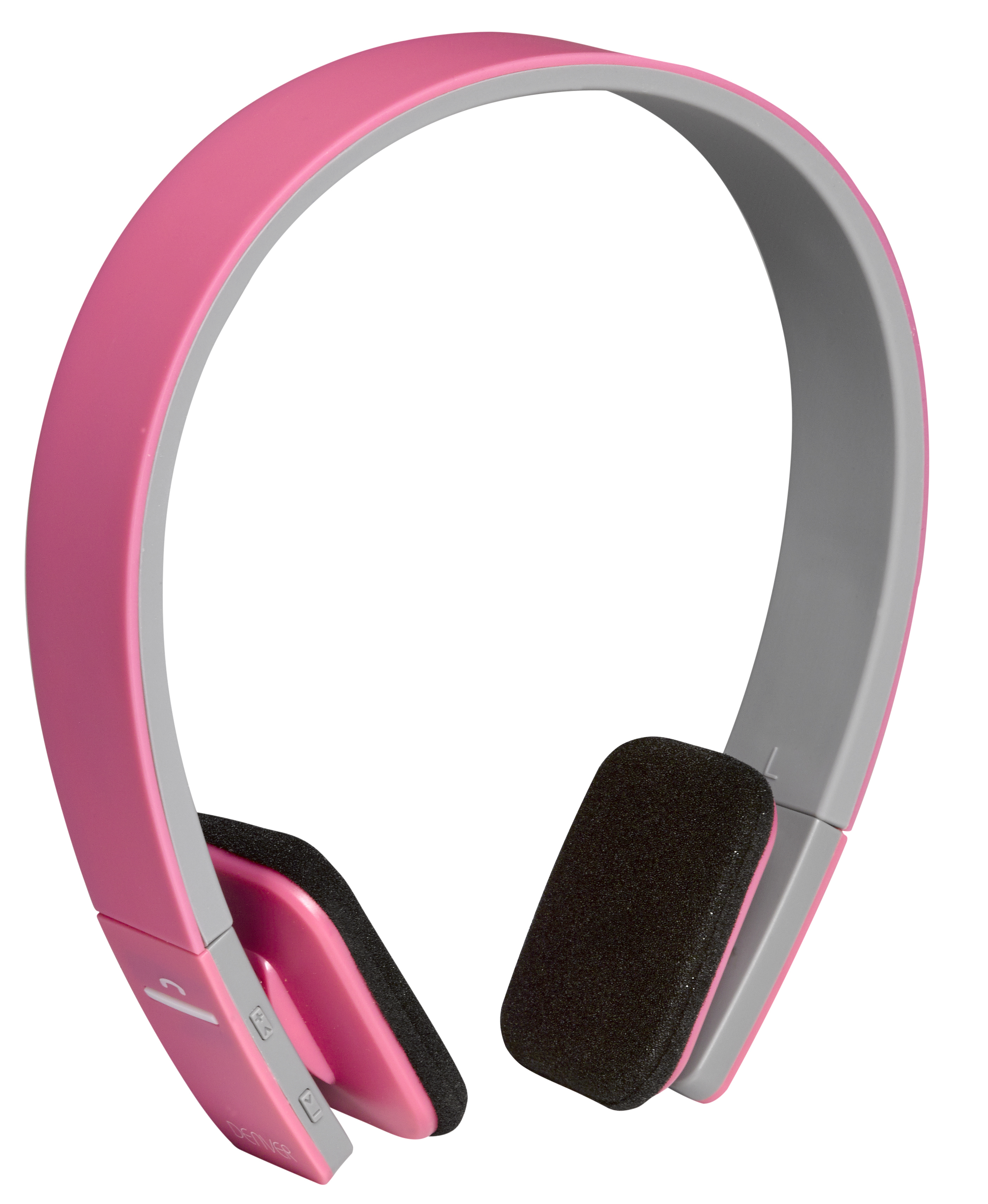 Cuffie rosa e grigie. I padiglioni sono neri. Lo sfondo è bianco.