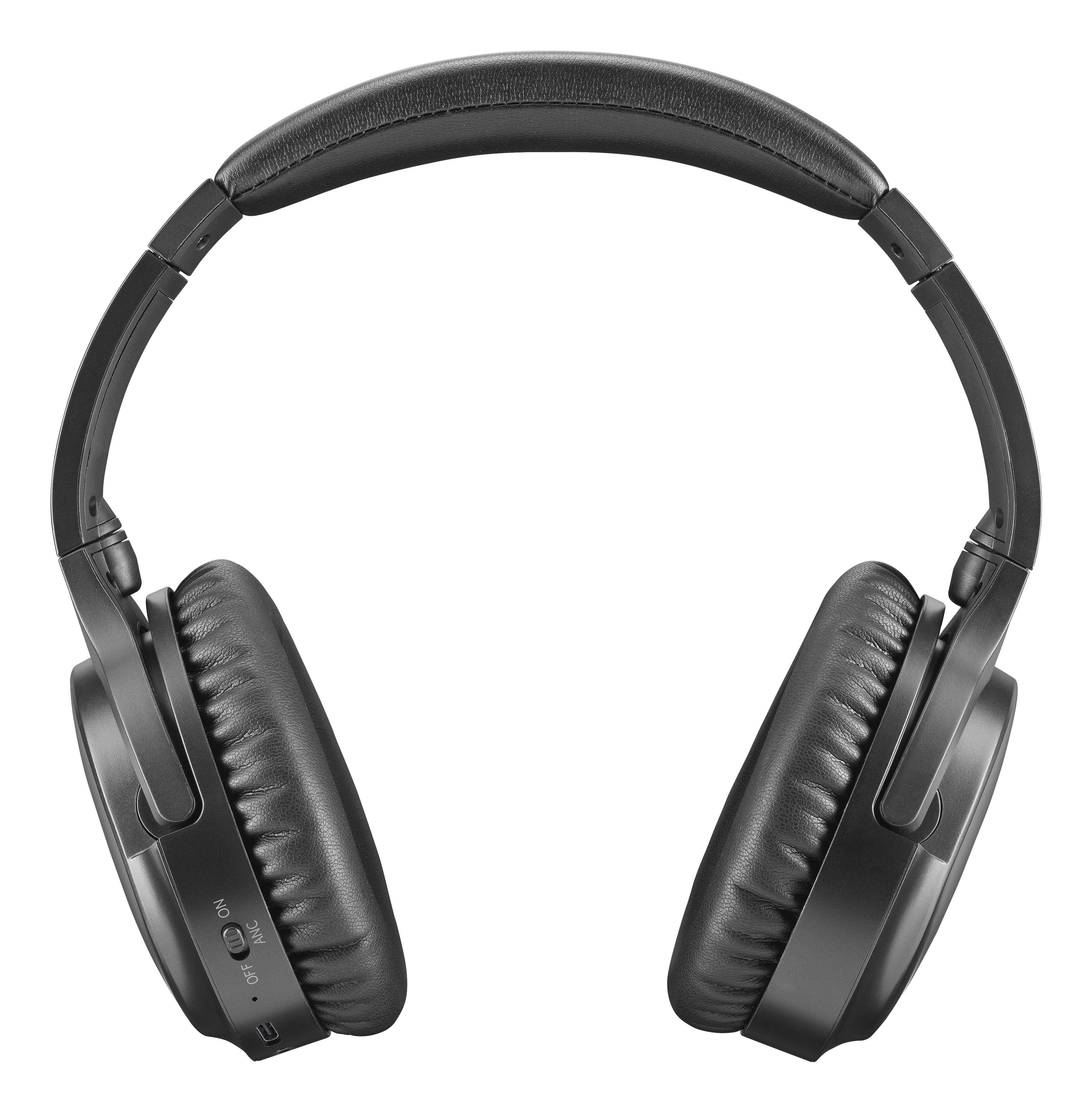 Schwarze Over-Ear-Kopfhörer. Weißer Hintergrund.
