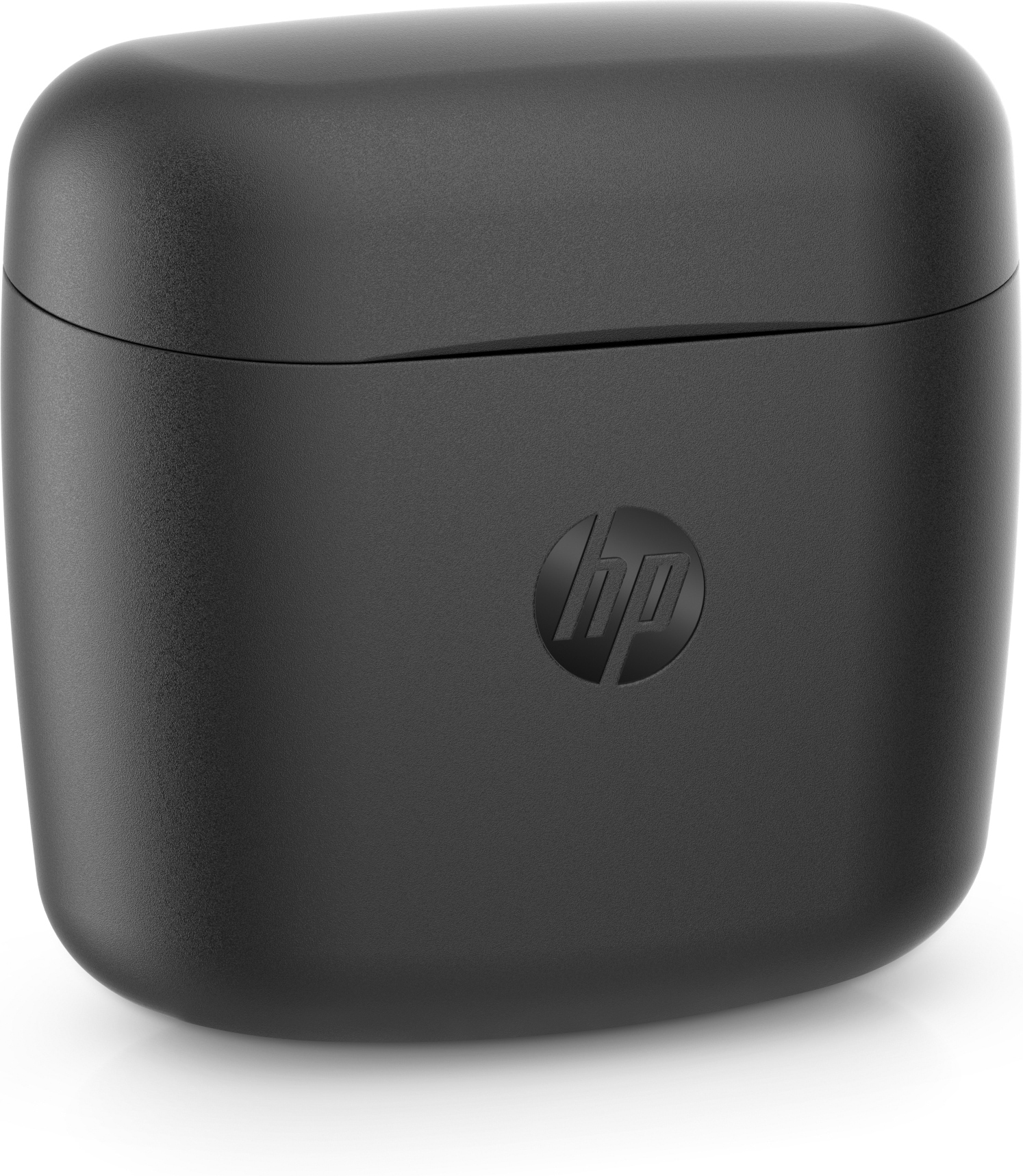 Schwarzes, rechteckiges Ladeetui für Ohrhörer mit HP-Logo.