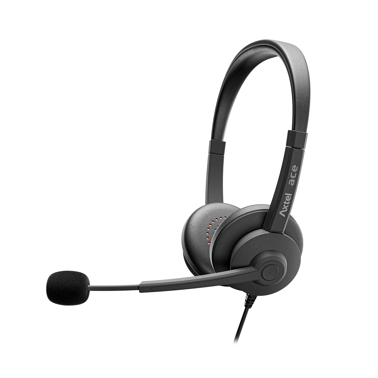 Cuffie Axtel Ace nere con microfono. Ha una fascia e due padiglioni. Sfondo bianco.