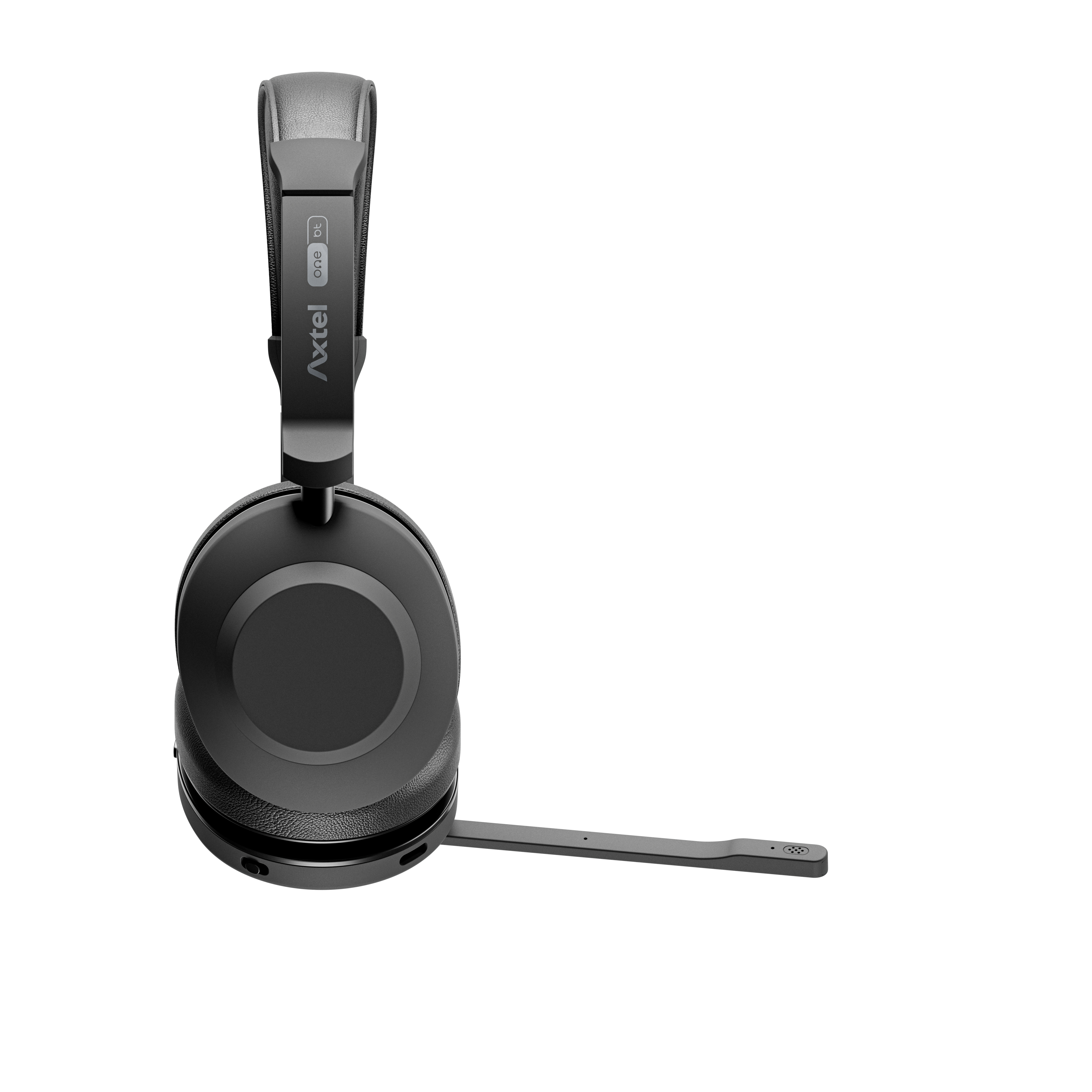 Czarny zestaw słuchawkowy na białym tle. Ma mikrofon i srebrny detal na pałąku.