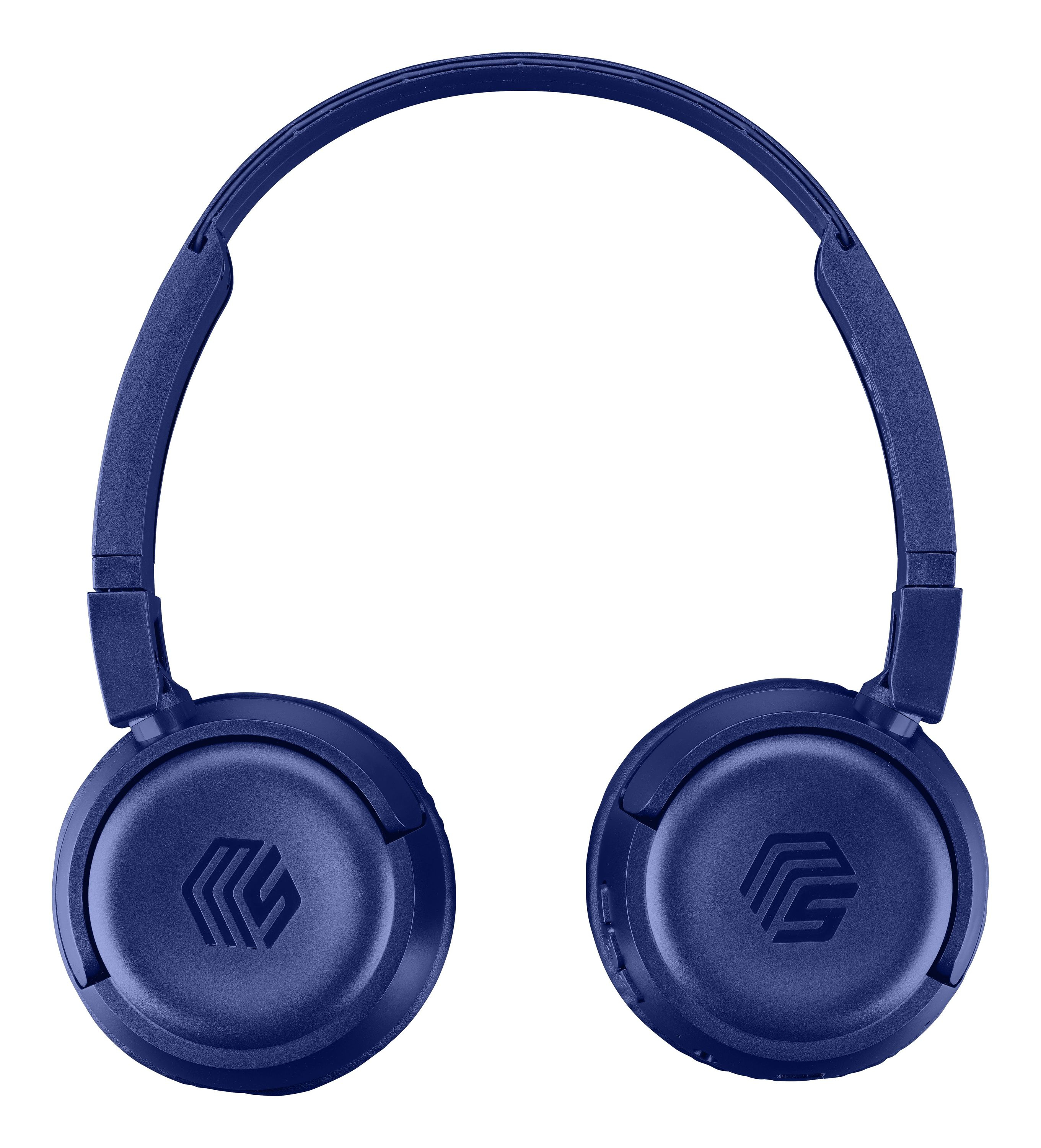 Blaue Over-Ear-Kopfhörer. Die Kopfhörer sind gefaltet. Das Markenlogo ist auf den Ohrmuscheln sichtbar.