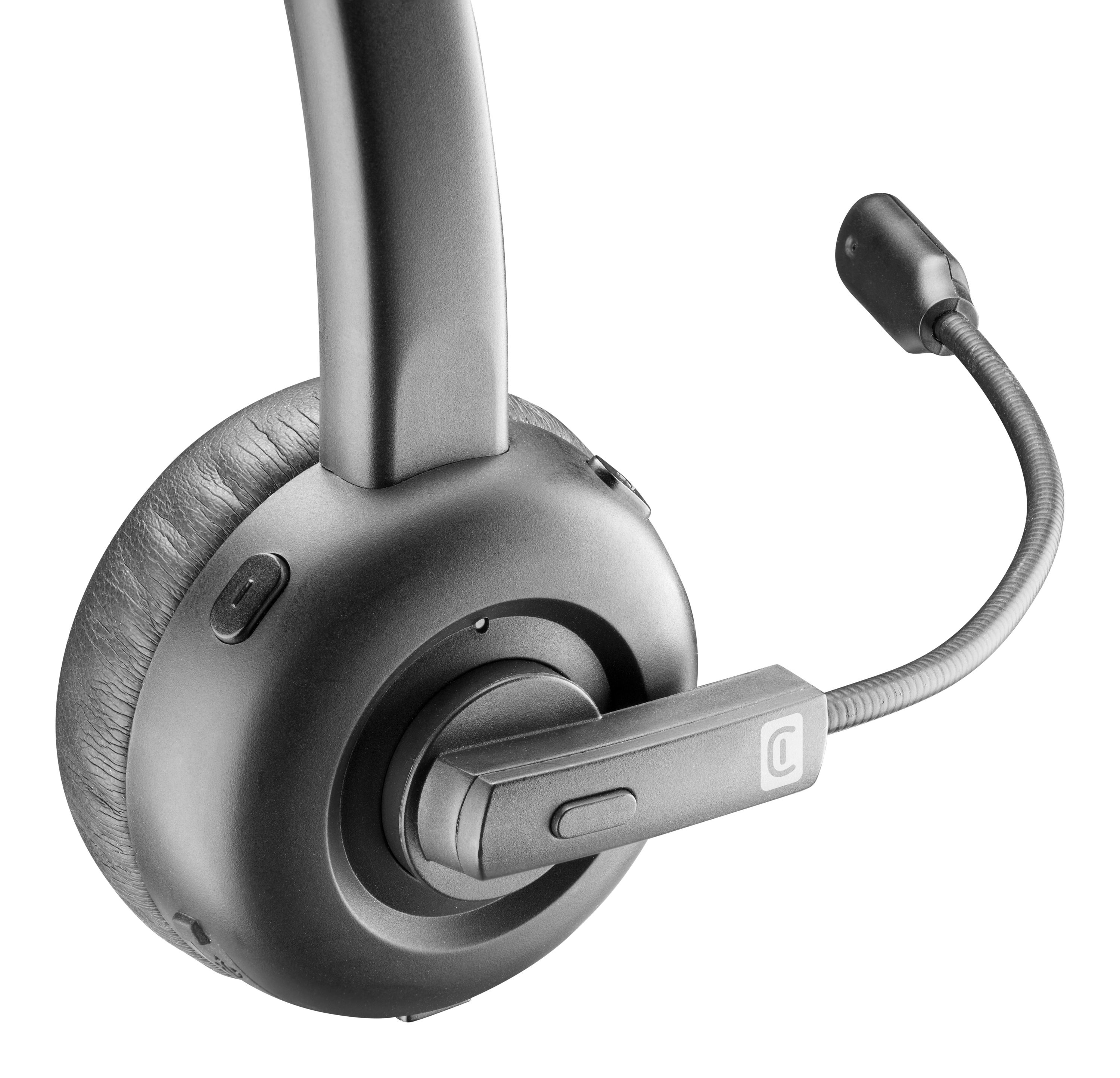 Nahaufnahme eines schwarzen Headsets mit Mikrofon. Der Markenname ist nicht sichtbar.