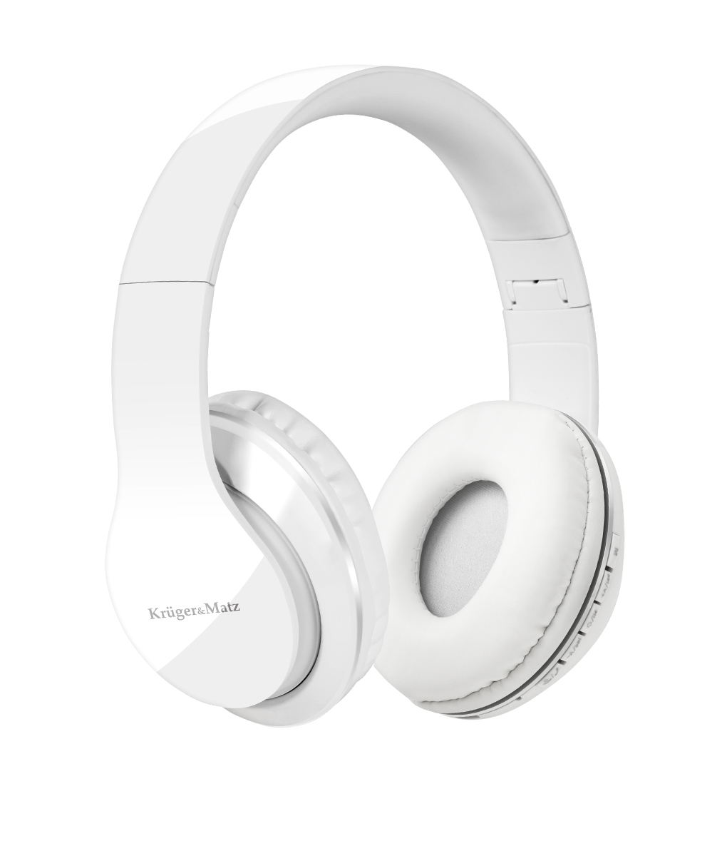 Białe słuchawki nauszne. Marka Krüger&Matz. Nauszniki i pałąk białe.