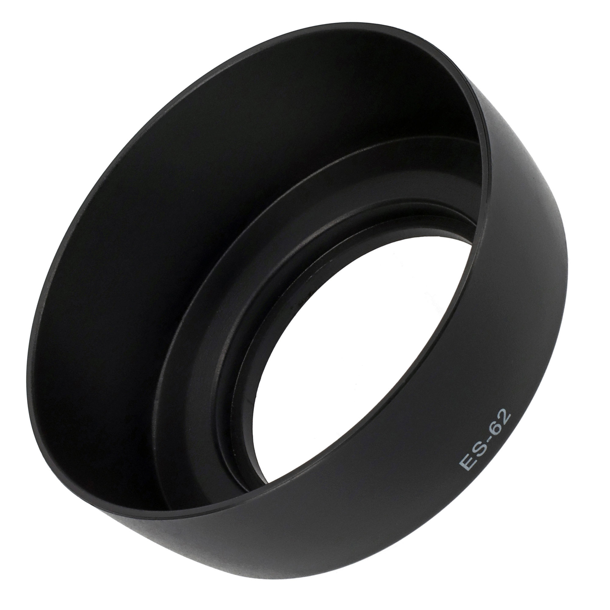 Schwarze Kamera-Objektiv-Gegenlichtblende. Zylindrische Form mit ausgestelltem Ende. ES-62.
