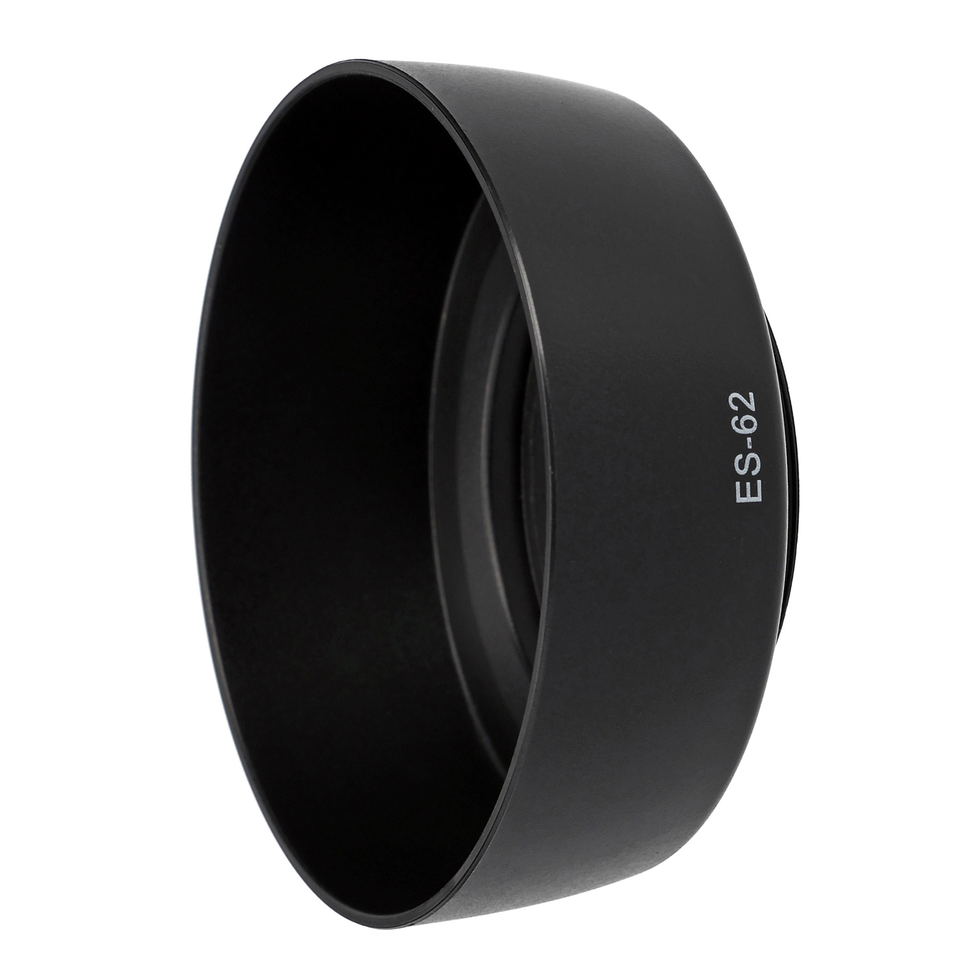 Eine schwarze Kamerasonnenblende mit der Aufschrift 'ES-62'.