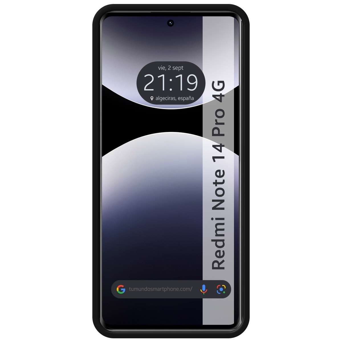 Schermo del telefono che mostra l'ora e 'Redmi Note 14 Pro 4G'.