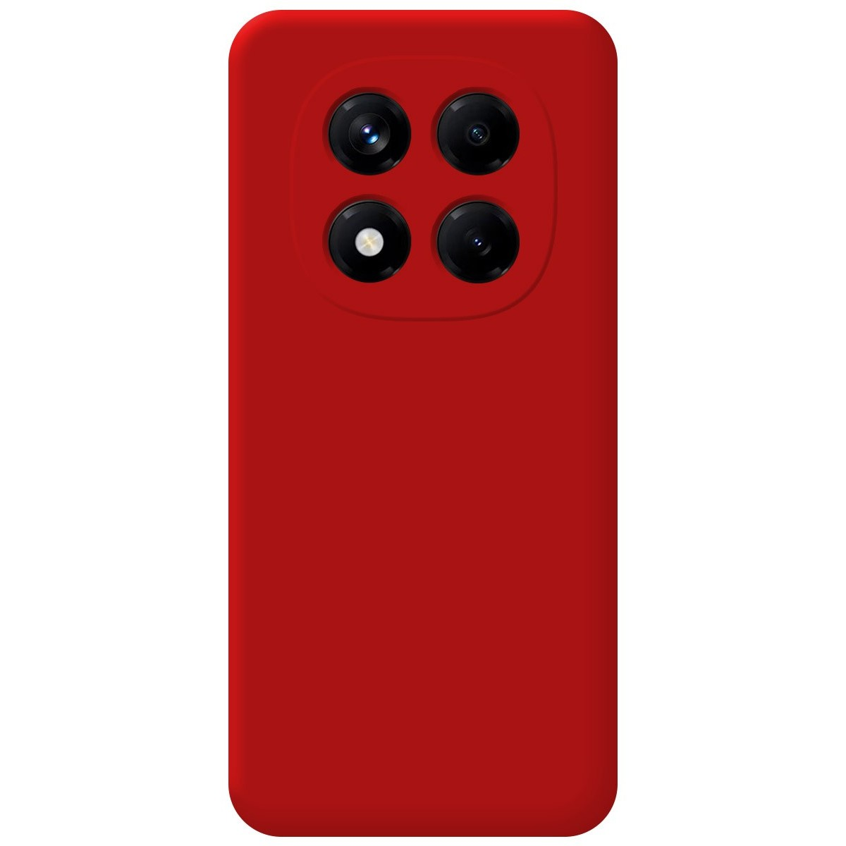 Cover per telefono rosso con quattro obiettivi della fotocamera sul retro.