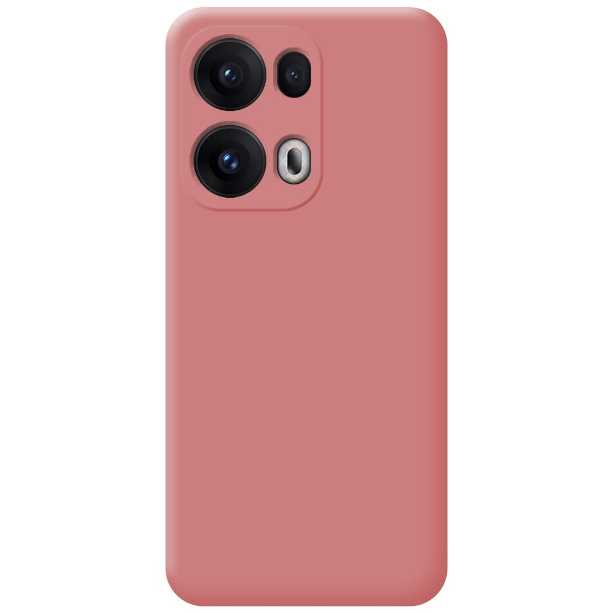 Custodia rosa per telefono con più lenti della fotocamera e un flash.