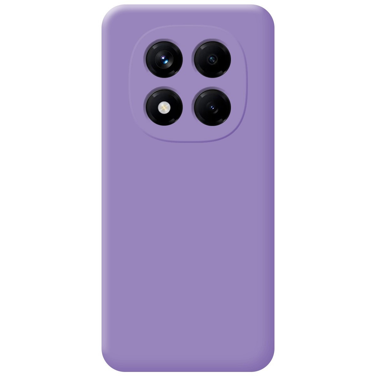 Una custodia per telefono viola chiaro con un modulo fotocamera contenente quattro lenti.