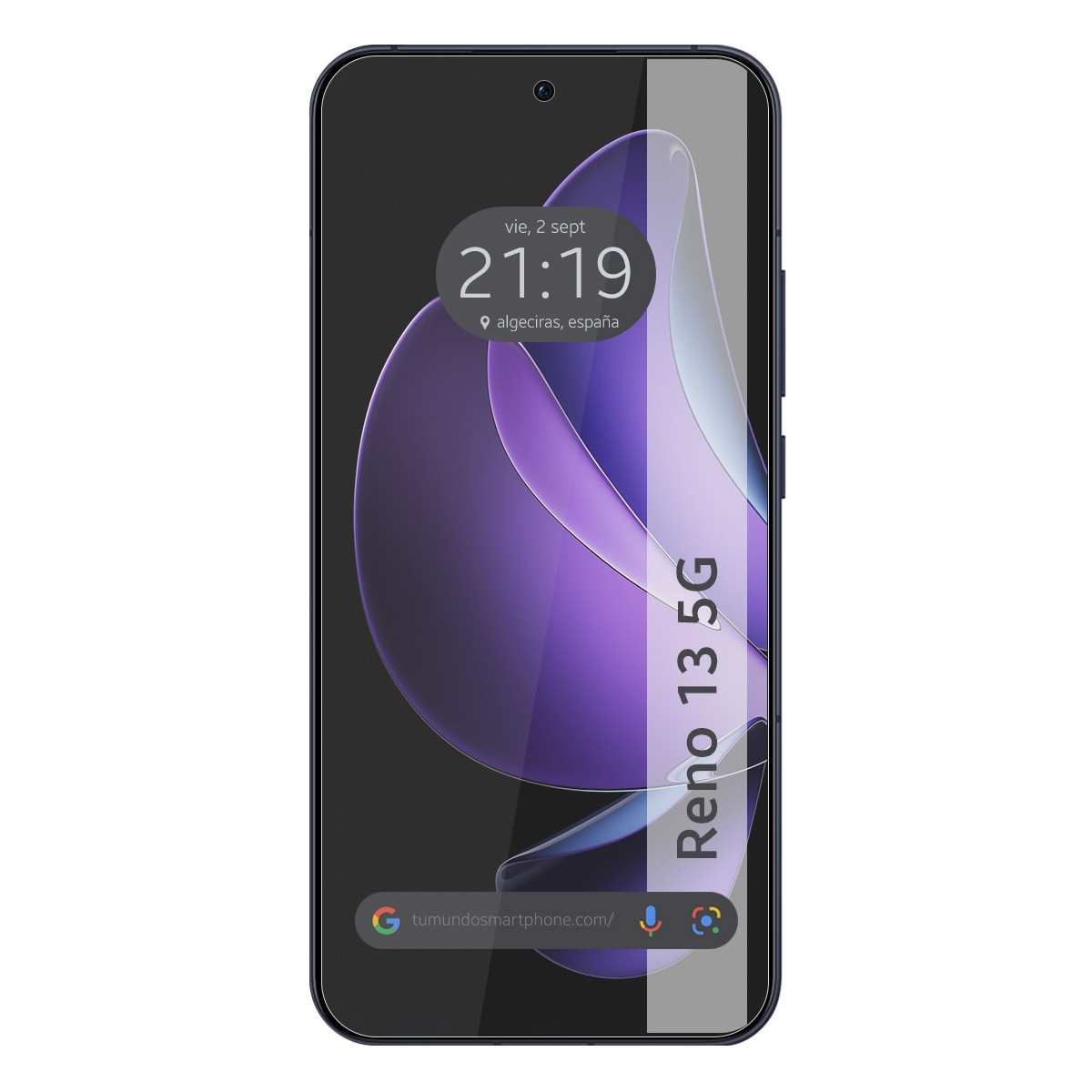 Uno smartphone nero con un'ora visualizzata sullo schermo.