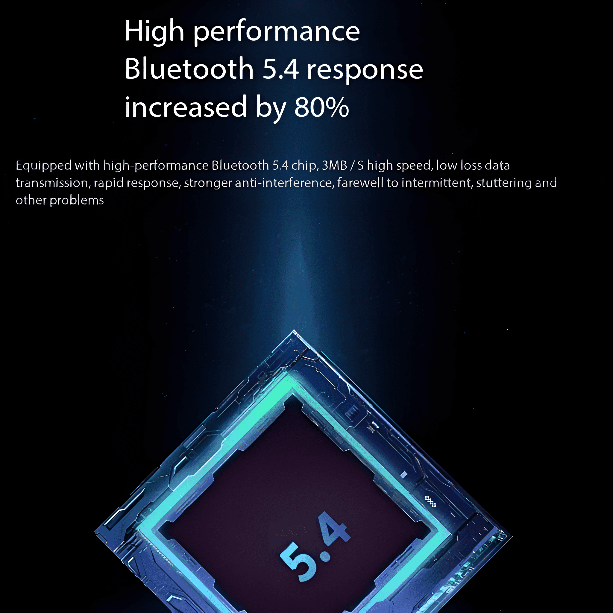 Das Bild zeigt eine Leiterplatte mit dem Text 'Bluetooth 5.4' und zugehörigen technischen Details.