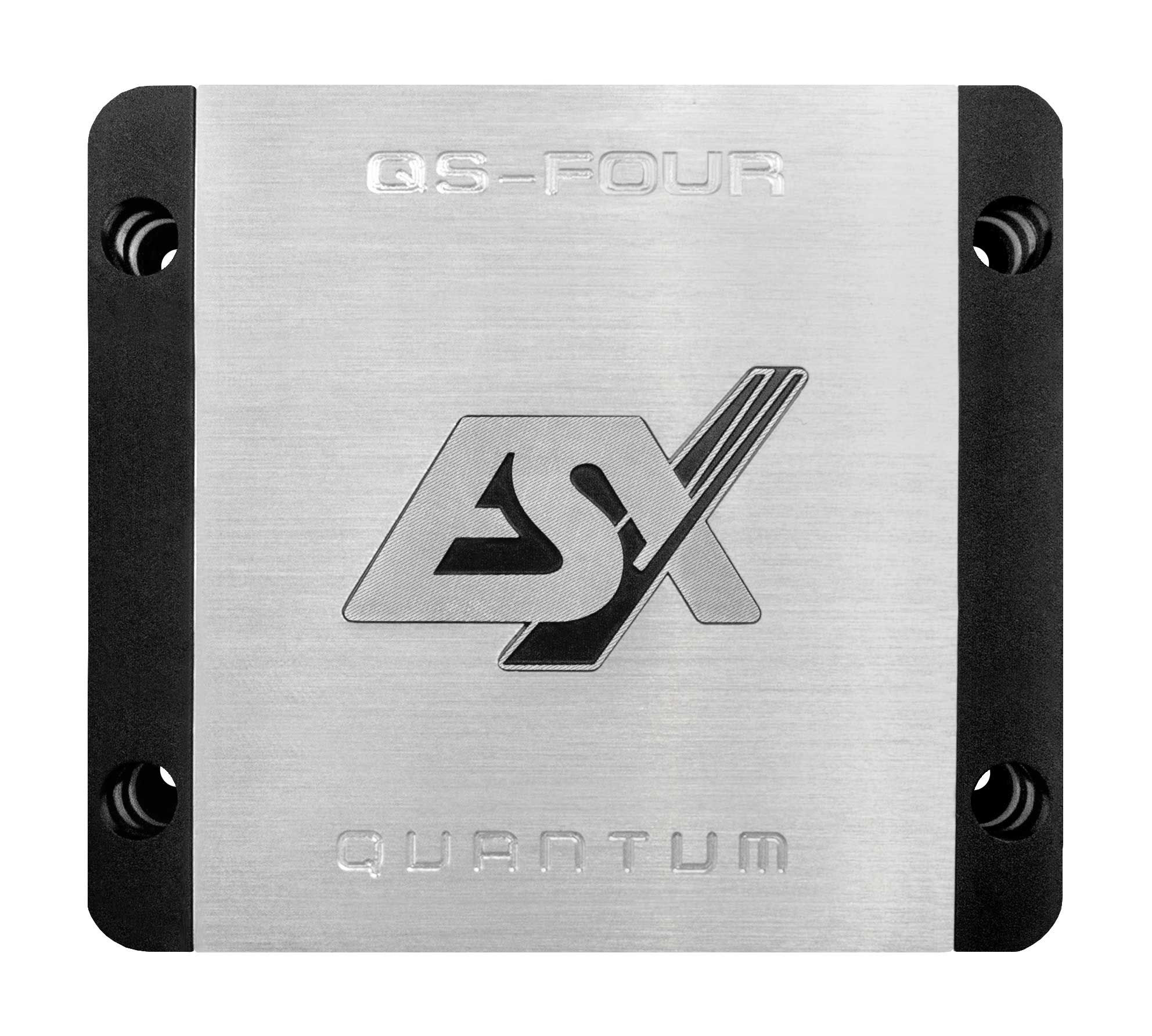 Silberne und schwarze Metallplatte mit dem Logo "ASX QUANTUM".