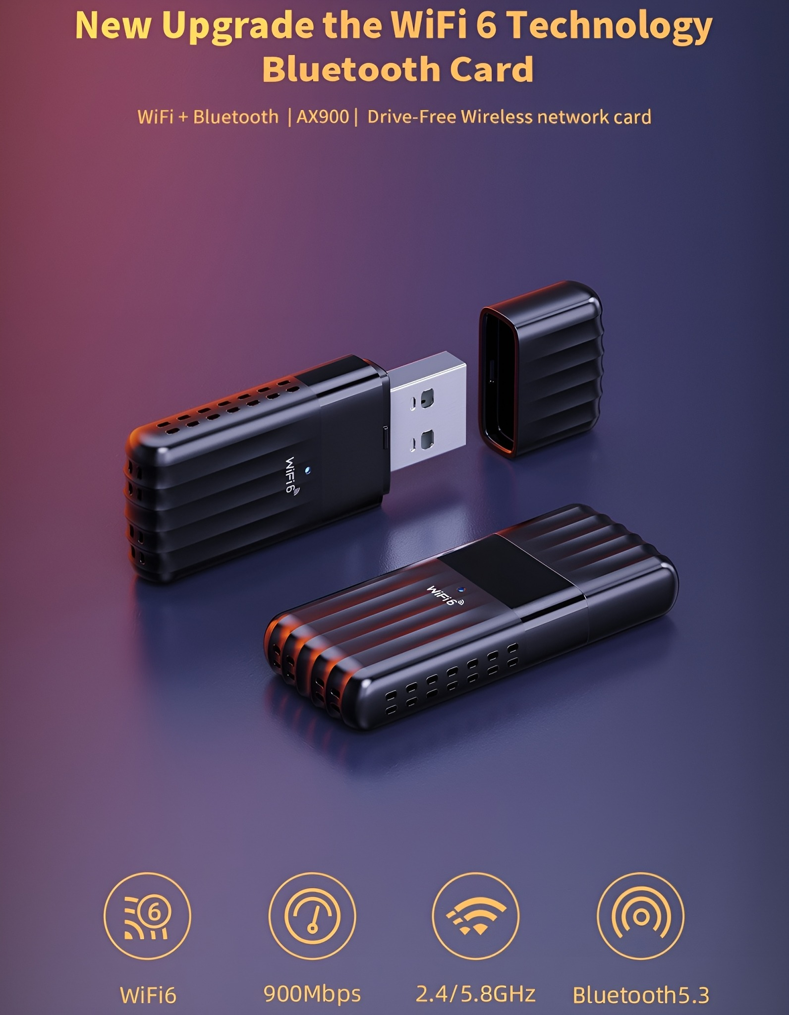 Schwarze WiFi 6 Bluetooth-Karte mit offenem USB-Anschluss.