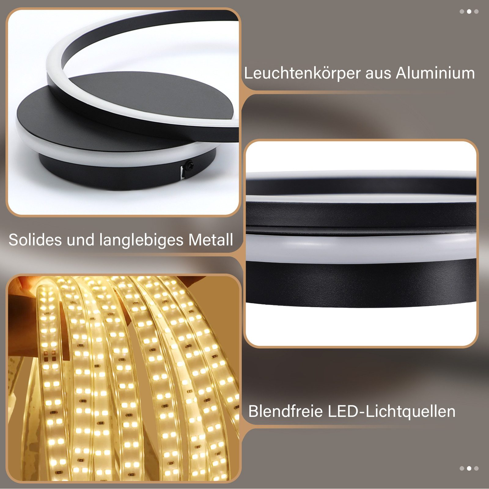 Primer plano de una moderna lámpara LED. Muestra el cuerpo de aluminio, la tira LED y detalles.